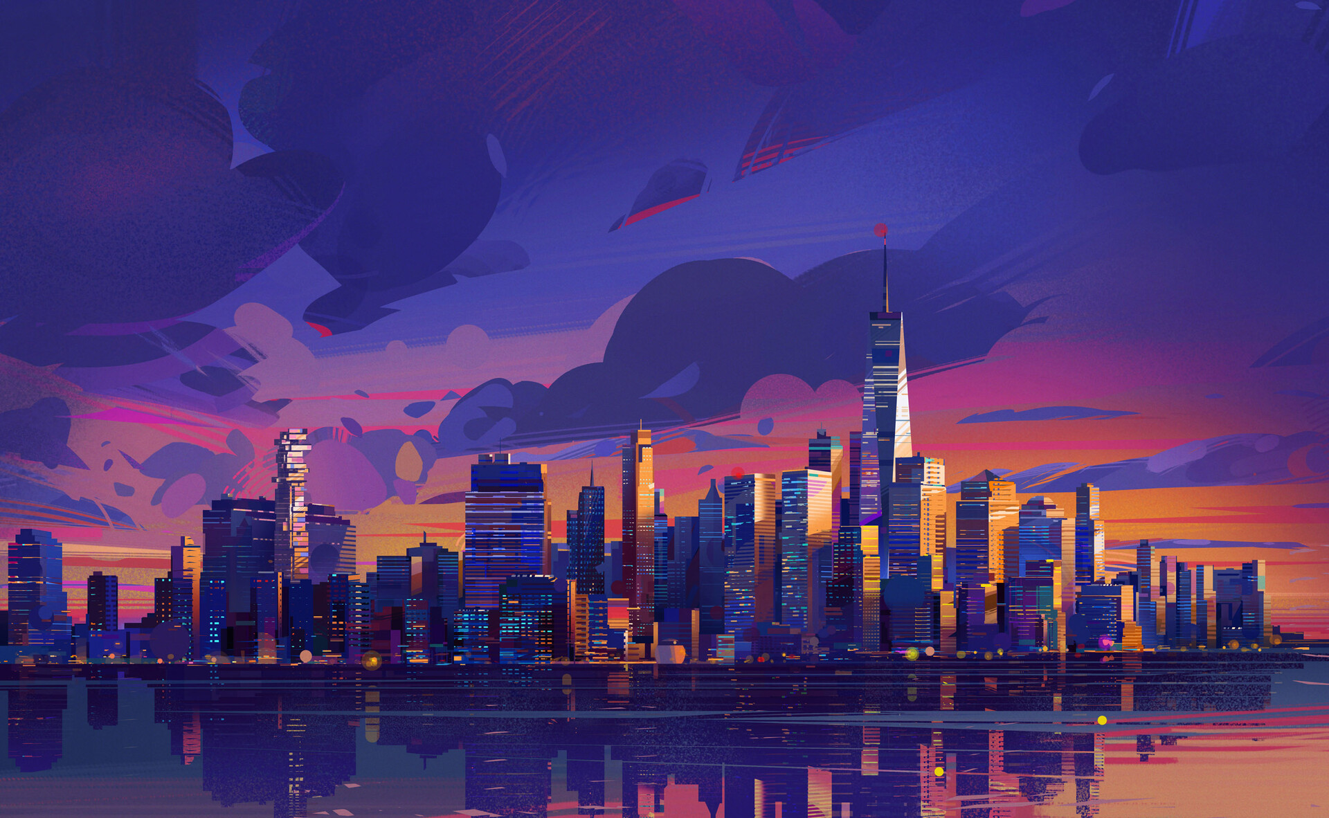 Entergalactic Digital Art Artwork Illustration City Cityscape Reflection Building Netflix TV Series  1920x1182