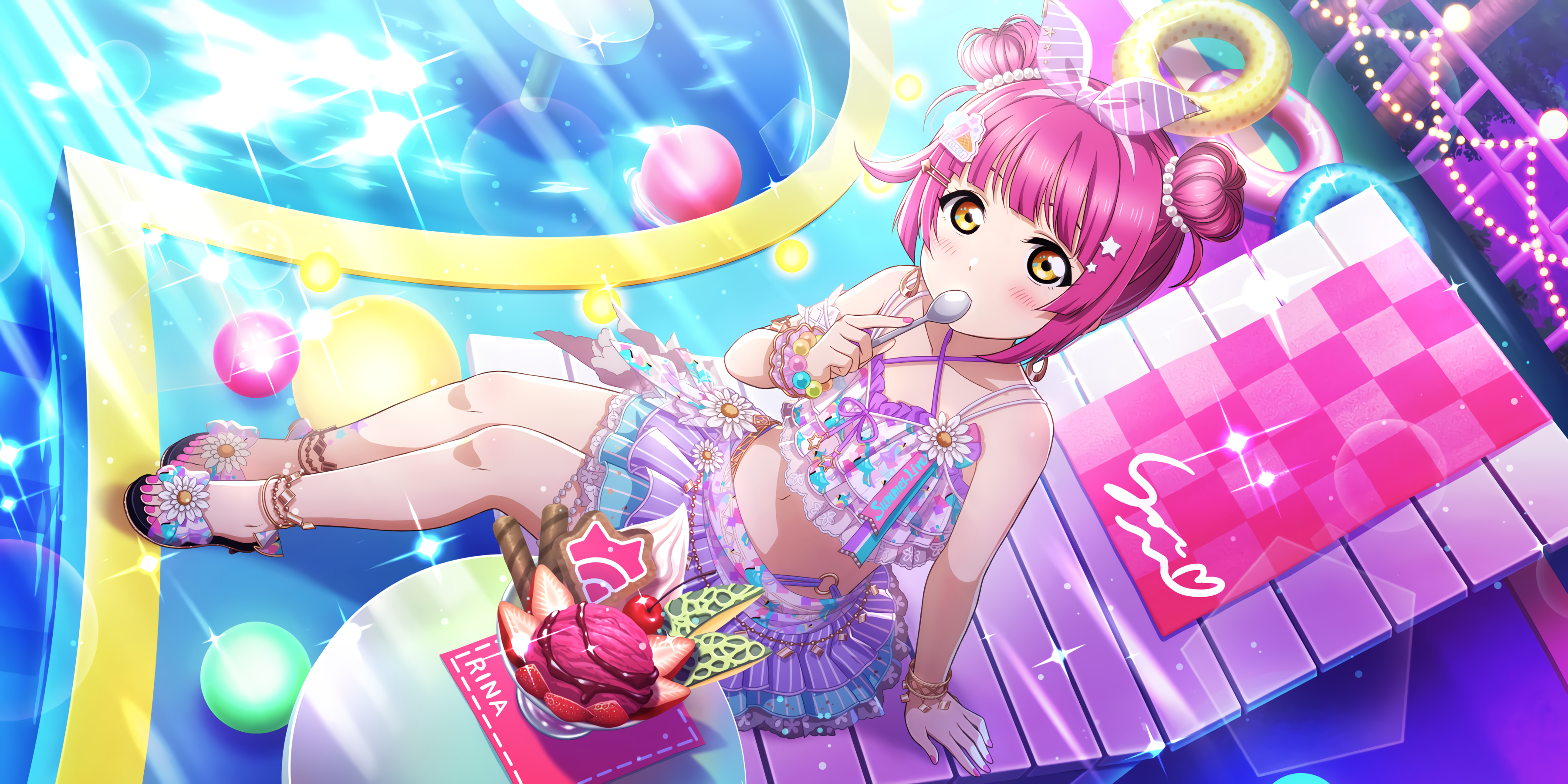 Tennoji Rina Love Live Anime Girls Ice Cream Strawberries 3600x1800
