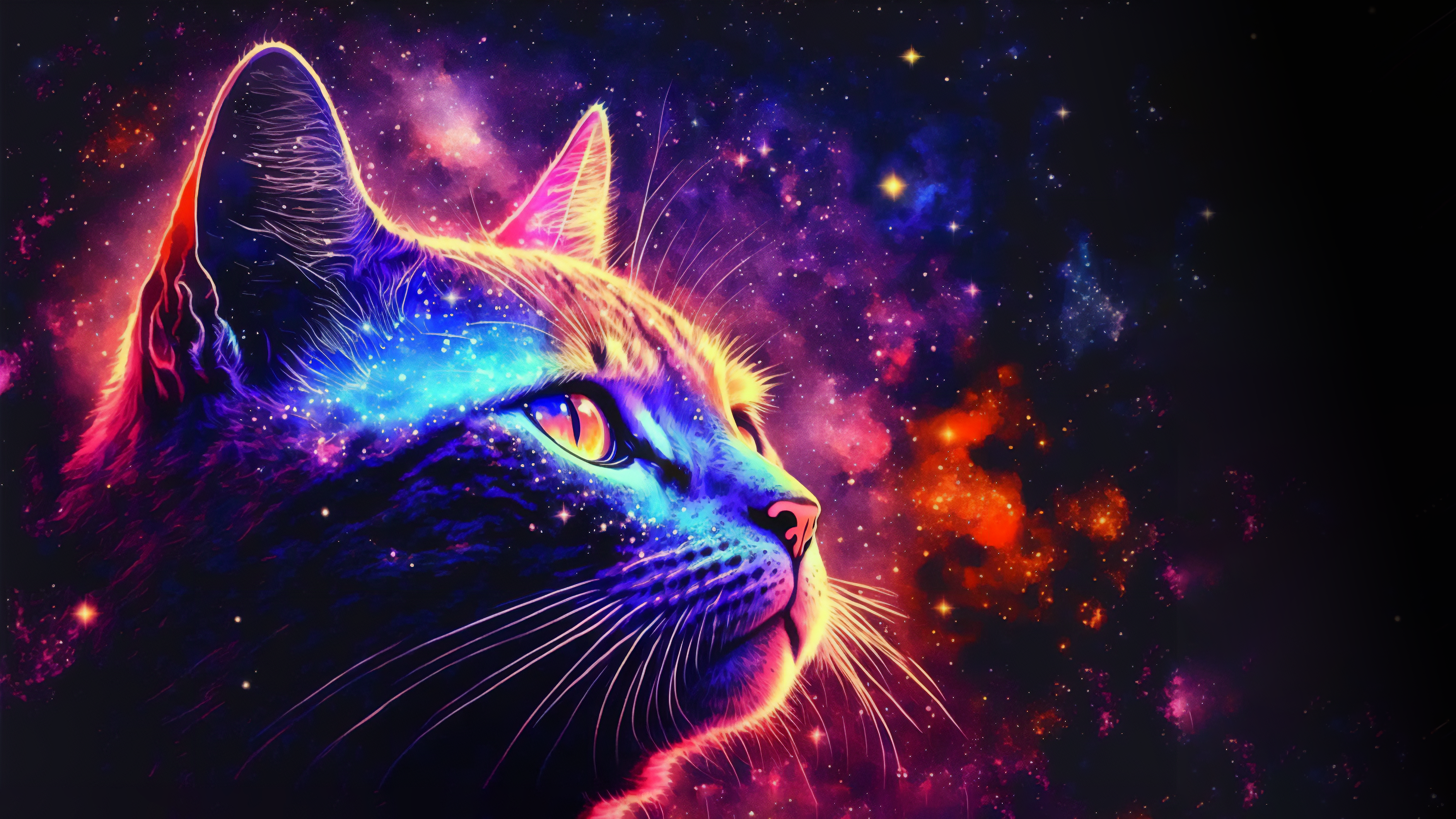 Ai Art Illustration Cats Space Universe Nebula Minimalism Stars 3765x2118