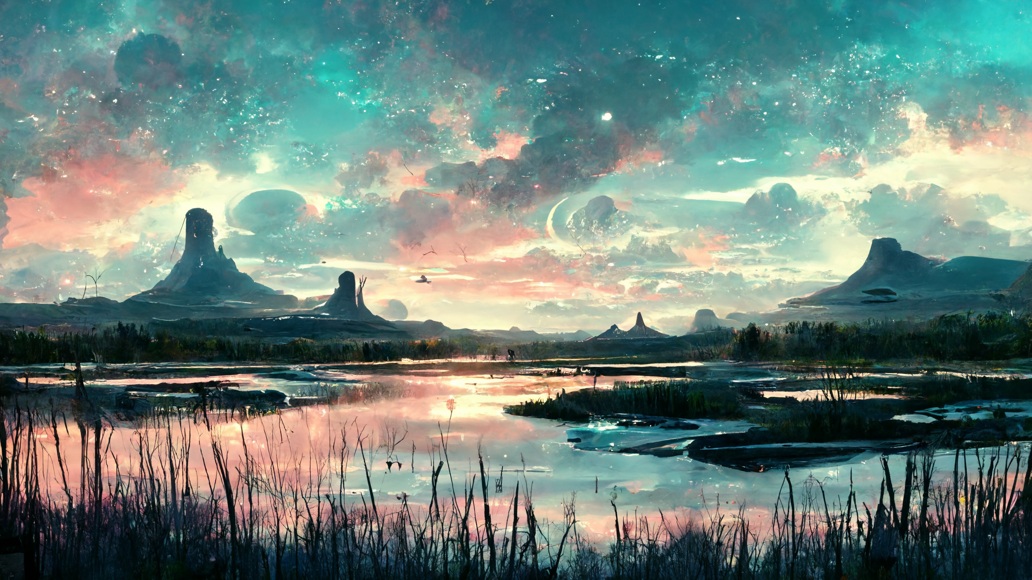 Landscape Alien Planet Science Fiction Peaceful Clouds Sky 2048x1152