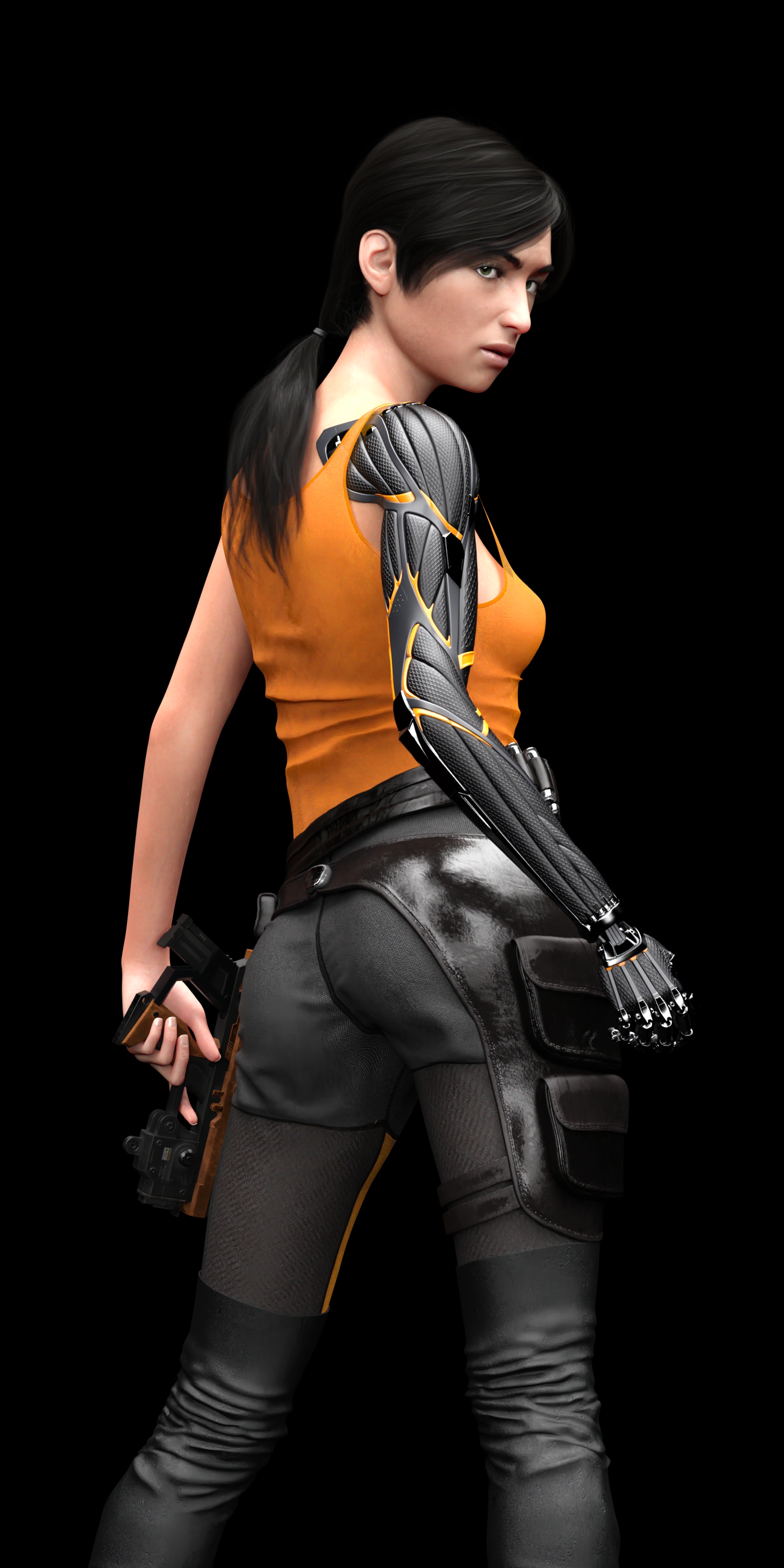 Sakirah Rodaun Original Characters Science Fiction Cyborg Prosthesis Tank Top Orange Shirts Black Ba 1500x3000