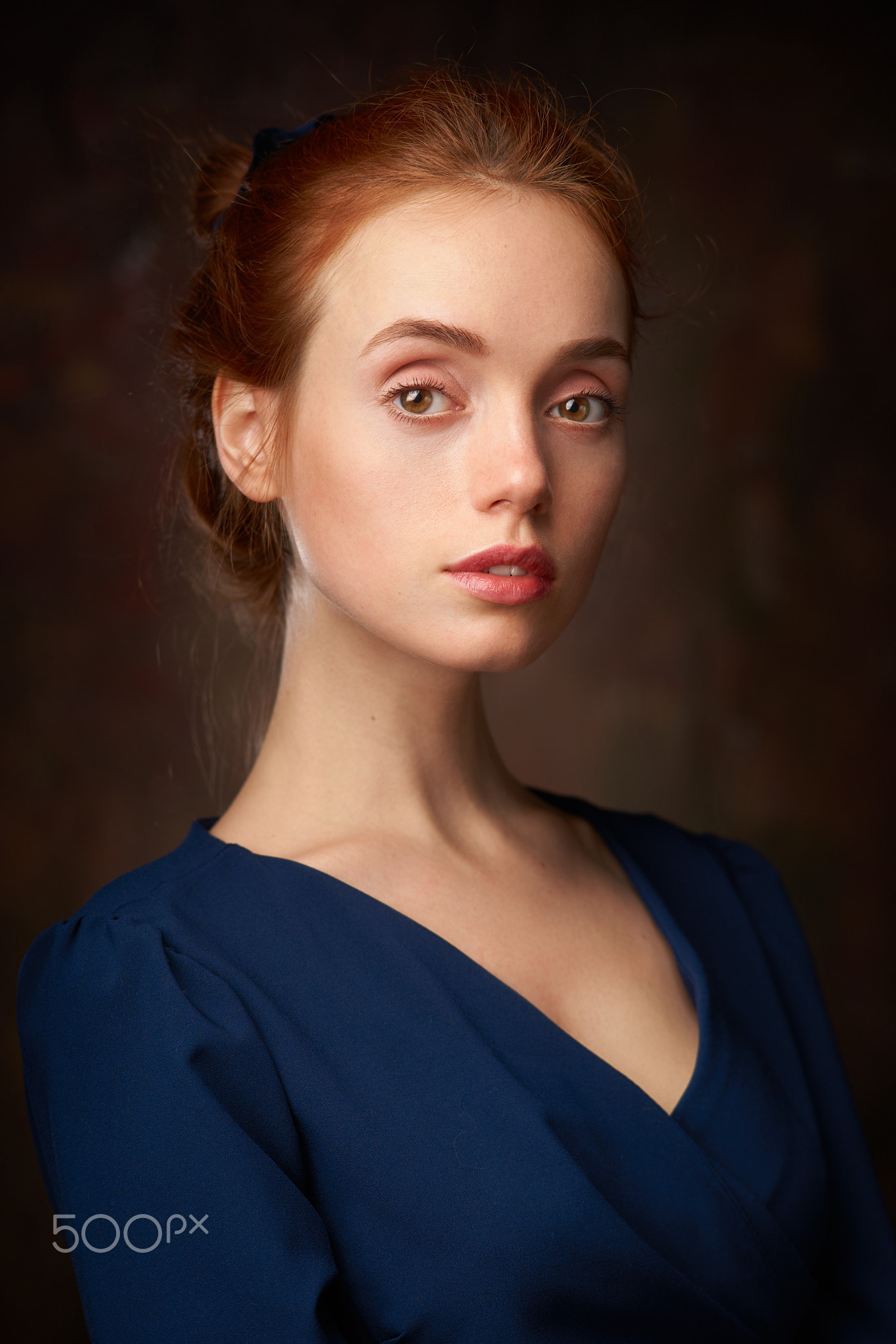 Alexander Vinogradov Women Redhead Looking At Viewer Freckles Blue Clothing Simple Background Portra 1366x2048