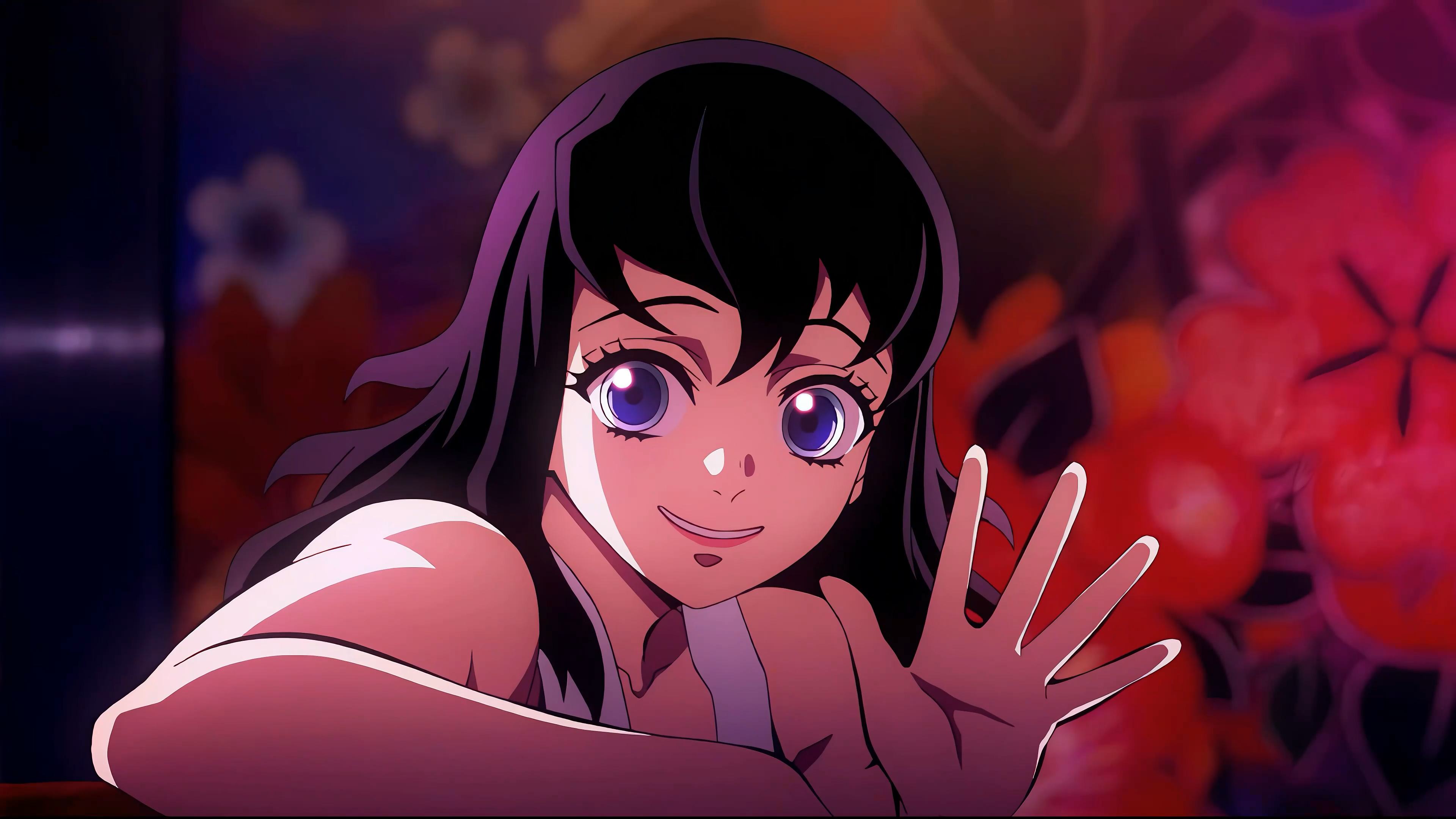 Suma Kimetsu No Yaiba Smiling Anime Screenshot Looking At Viewer Waving Anime Girls 3840x2160