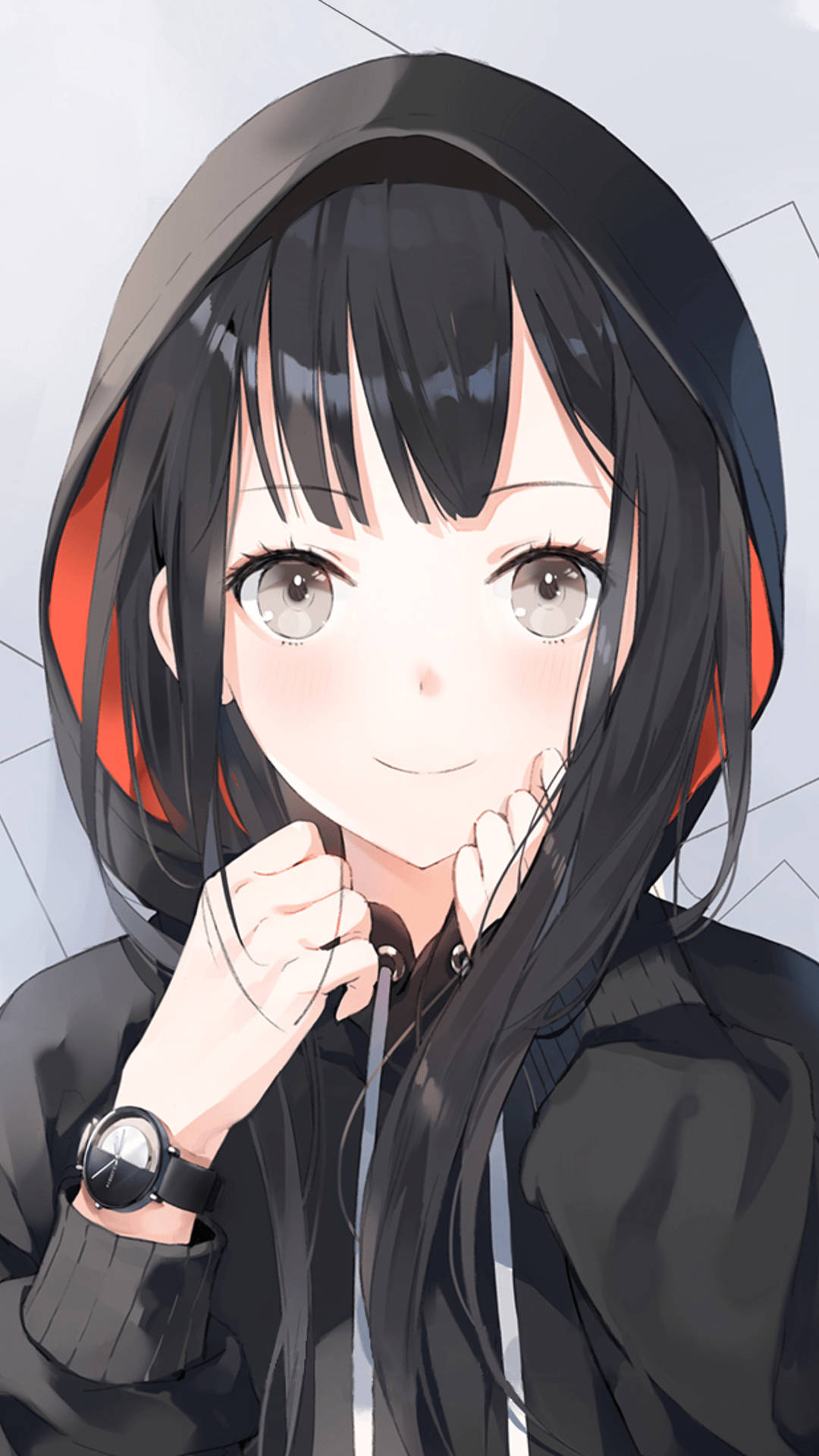 Anime Girls Anime Hoods Black Hair Watch Jacket Vertical 1080x1920