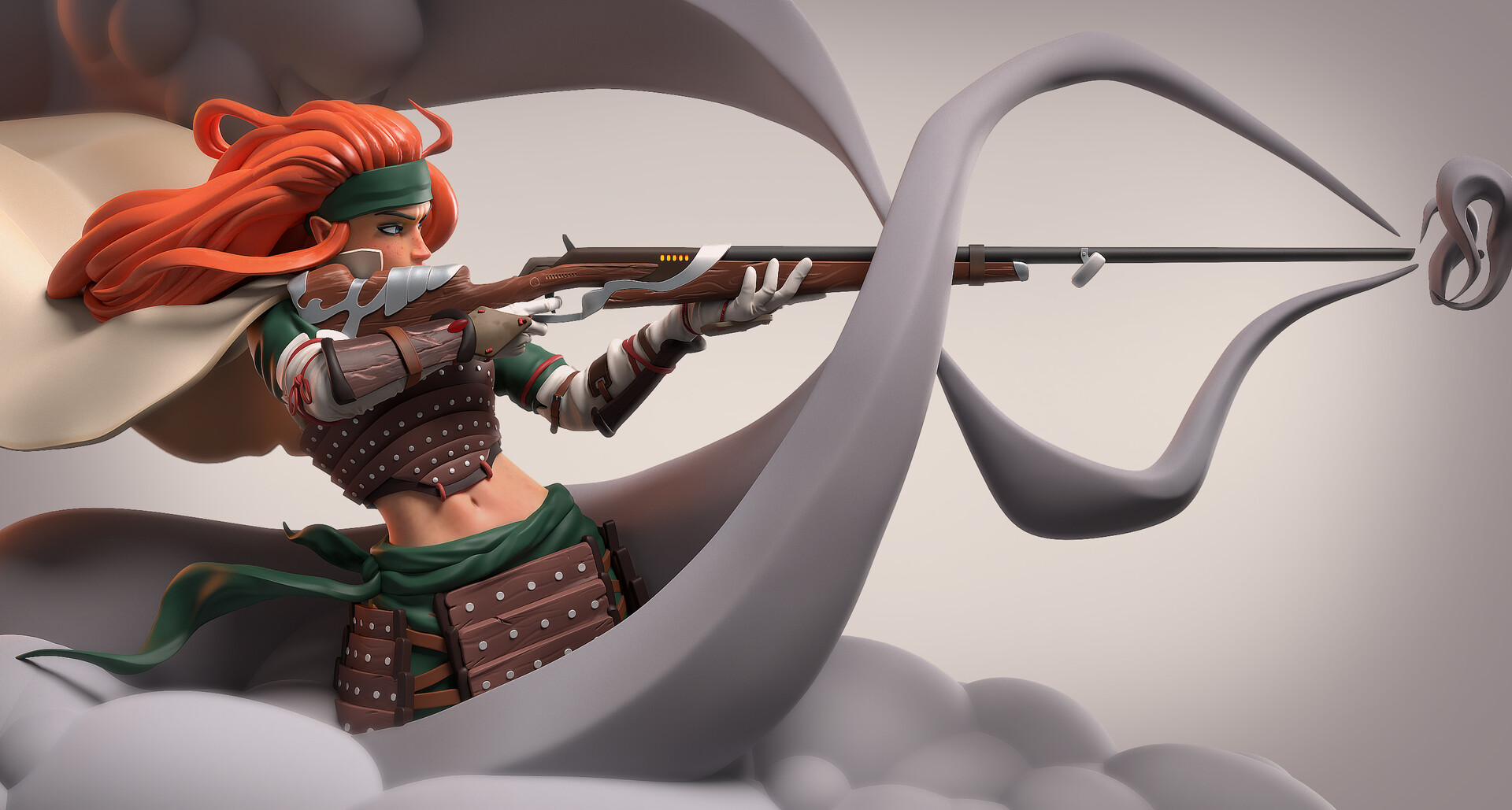 Artwork Fantasy Art Fantasy Girl Women Redhead Long Hair Rifles Women With Weapons Gun 3D CGi 1920x1029