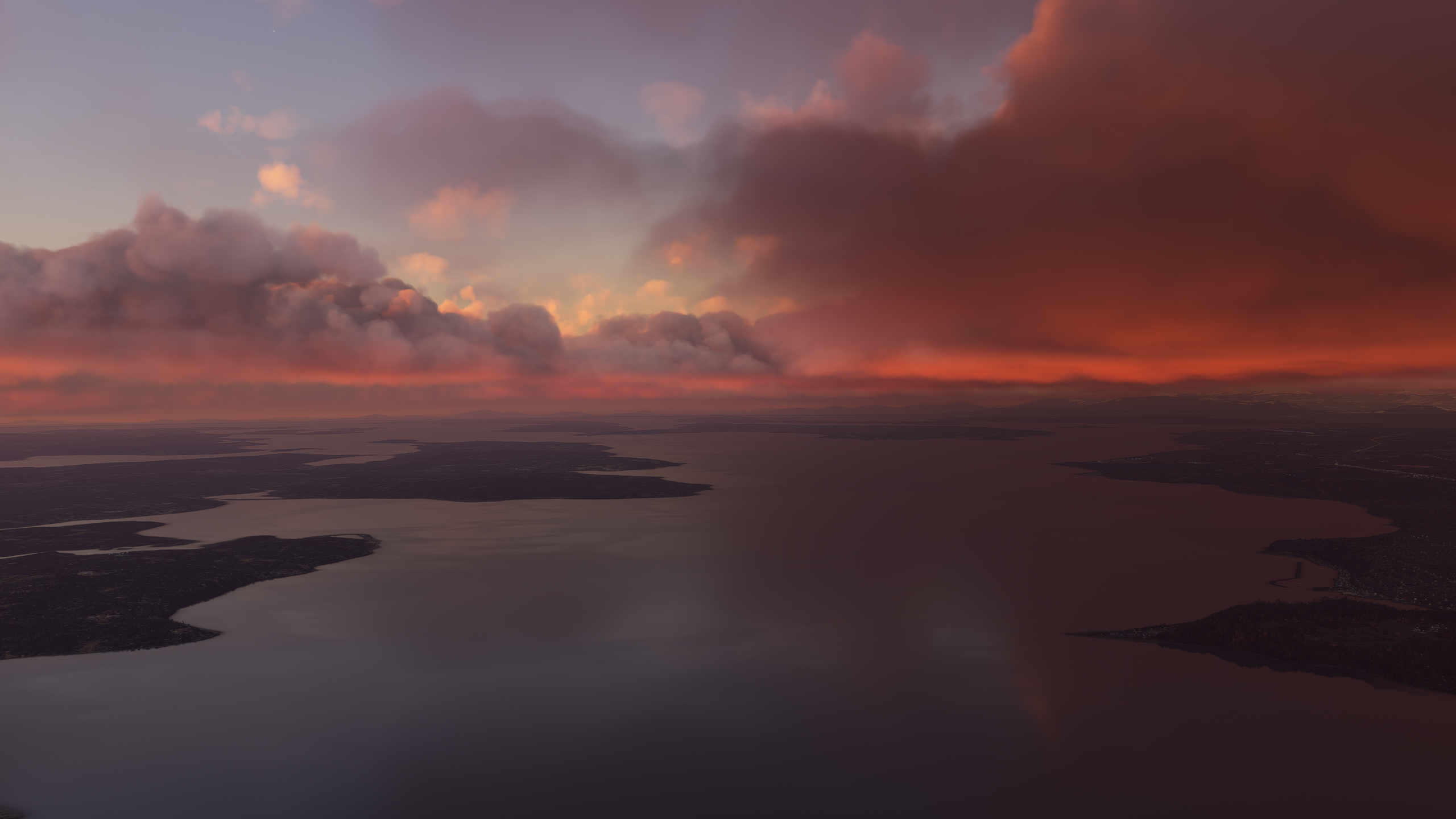 Microsoft Flight Simulator 2020 Clouds Sunset Video Games Sky Sunset Glow Water 2560x1440