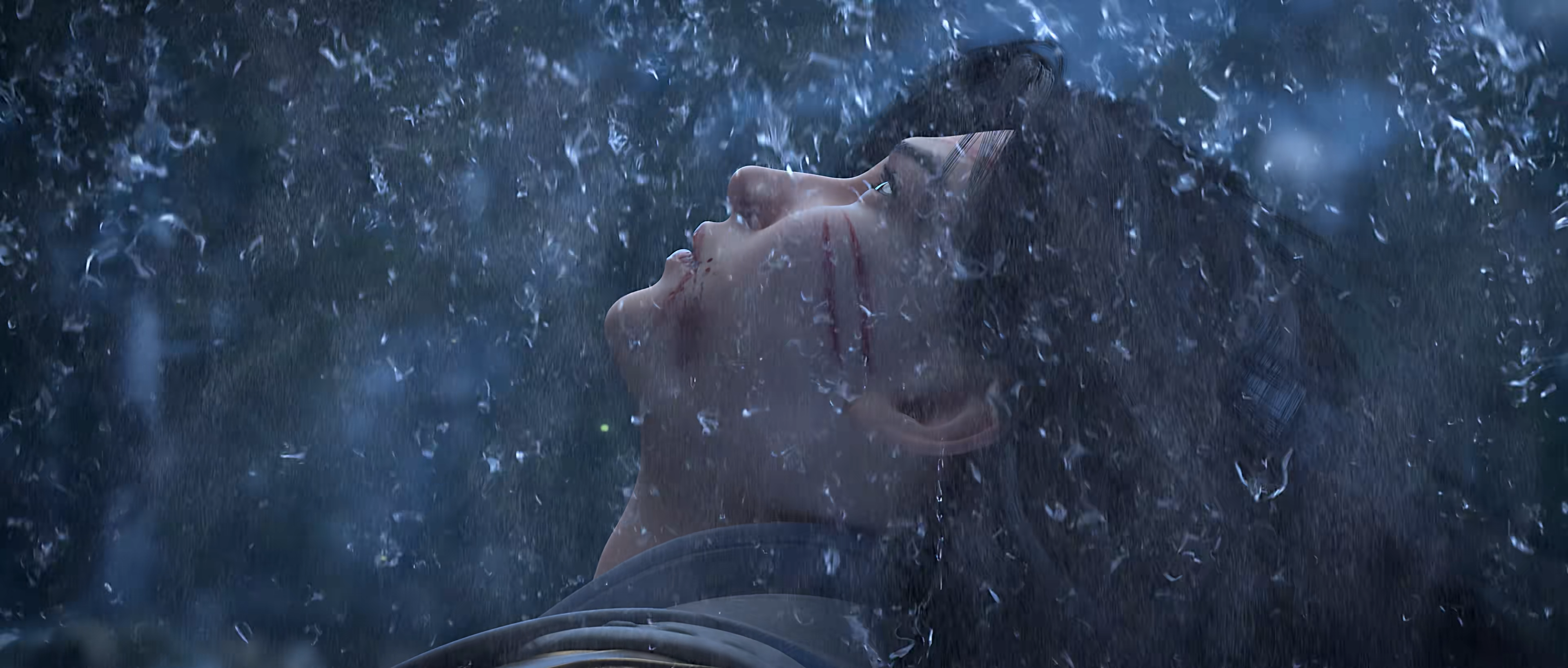 Wan Mei Shi Jie Daike Chinese Anime CGi Water Water Drops Looking Up Scars 3840x1636