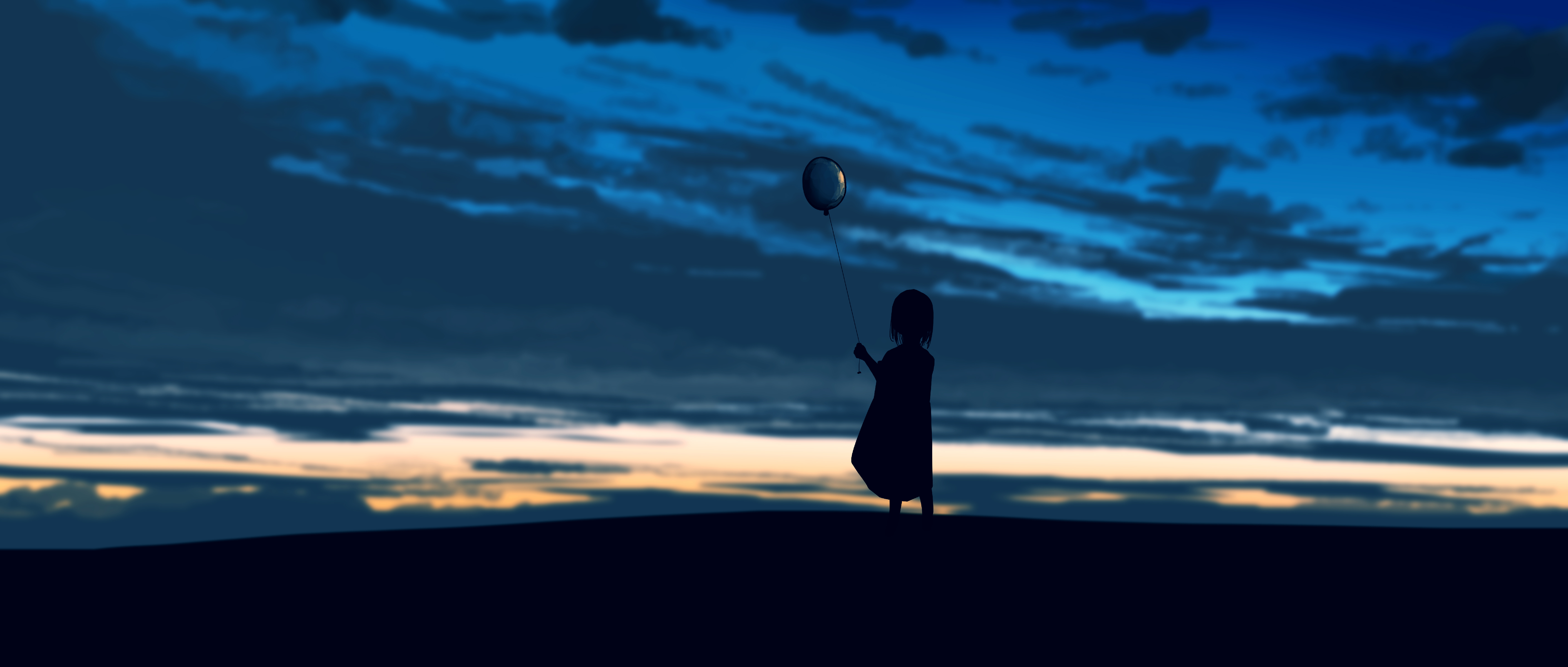 Anime Anime Sky Artwork Anime Girls Horizon Clouds Sky Sunset Silhouette Gracile Balloon 5640x2400