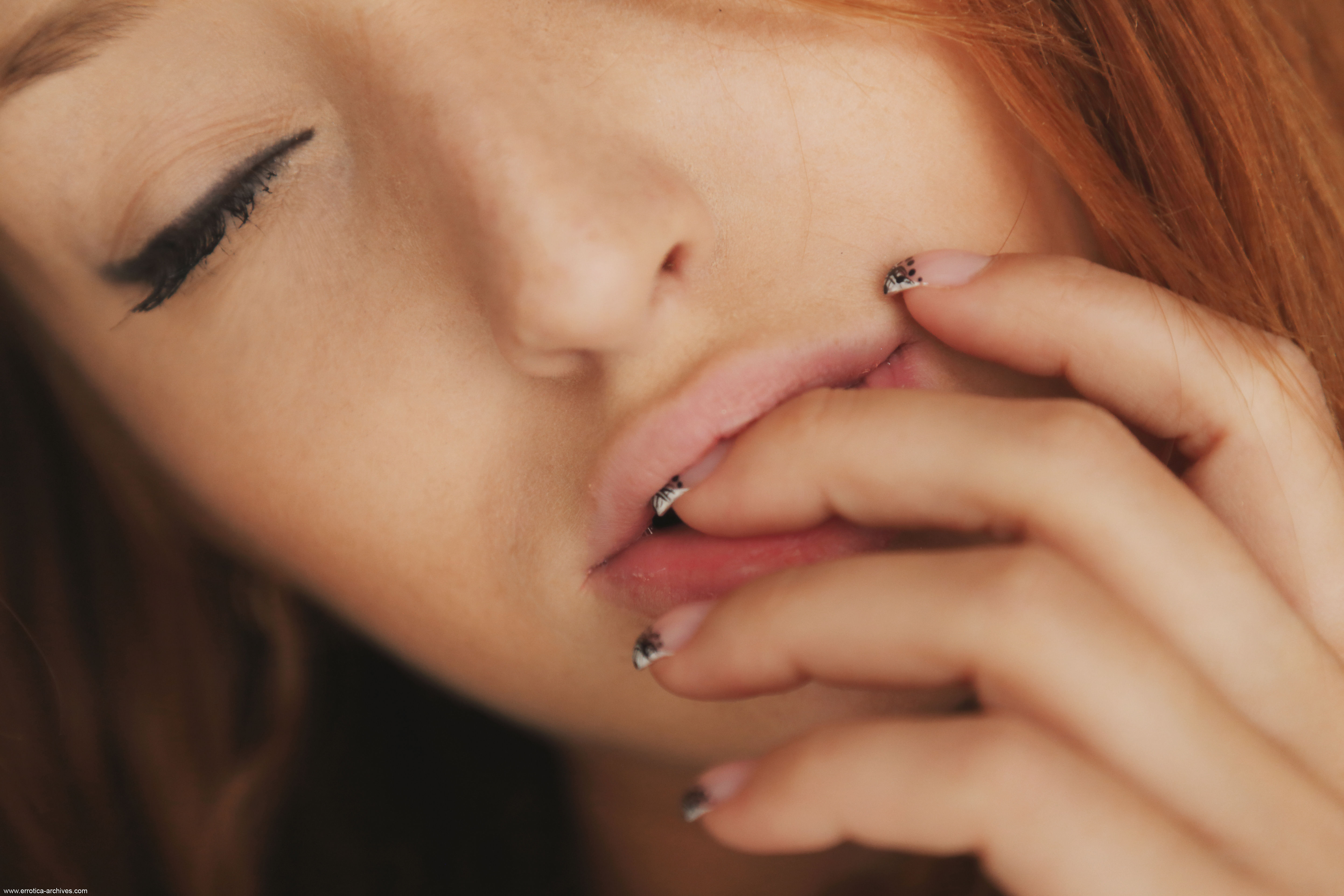 Redhead Ukrainian Closeup Finger On Lips Closed Eyes Women Ukrainian Women 5760x3840