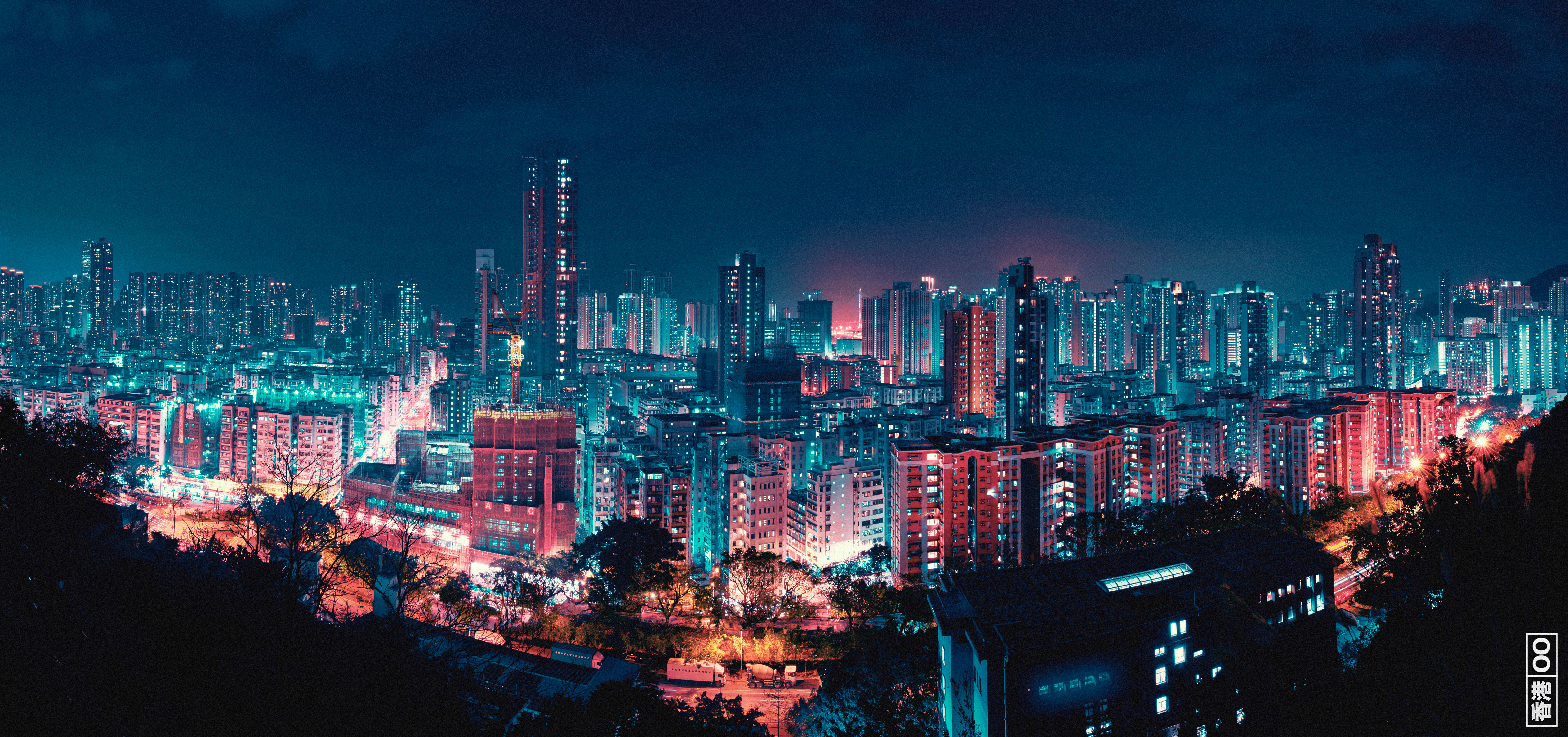 Wide Screen City City Lights Cityscape Nightscape Neon Night Street Hong Kong Photography Skyscraper 8192x3849