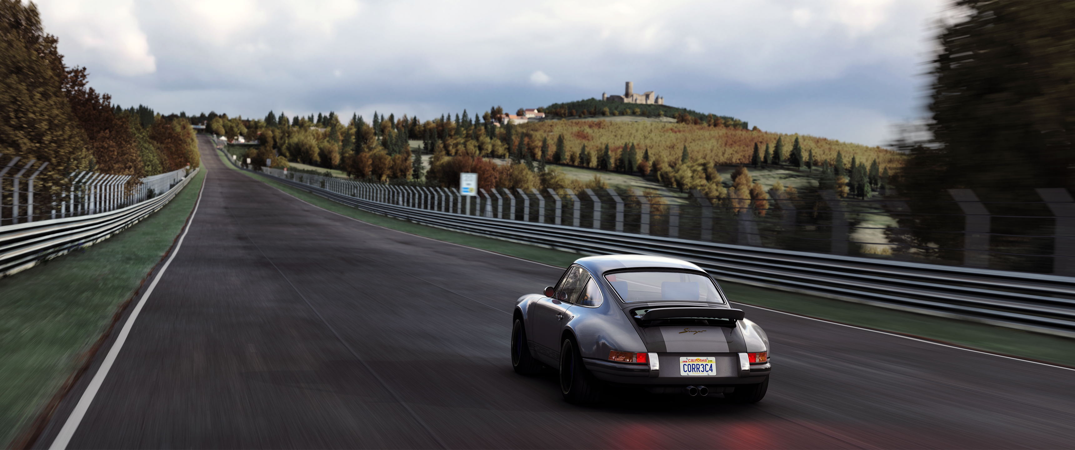 Nurburgring Porsche 911 Singer Assetto Corsa Car Video Games Licence Plates Road Taillights 3440x1440