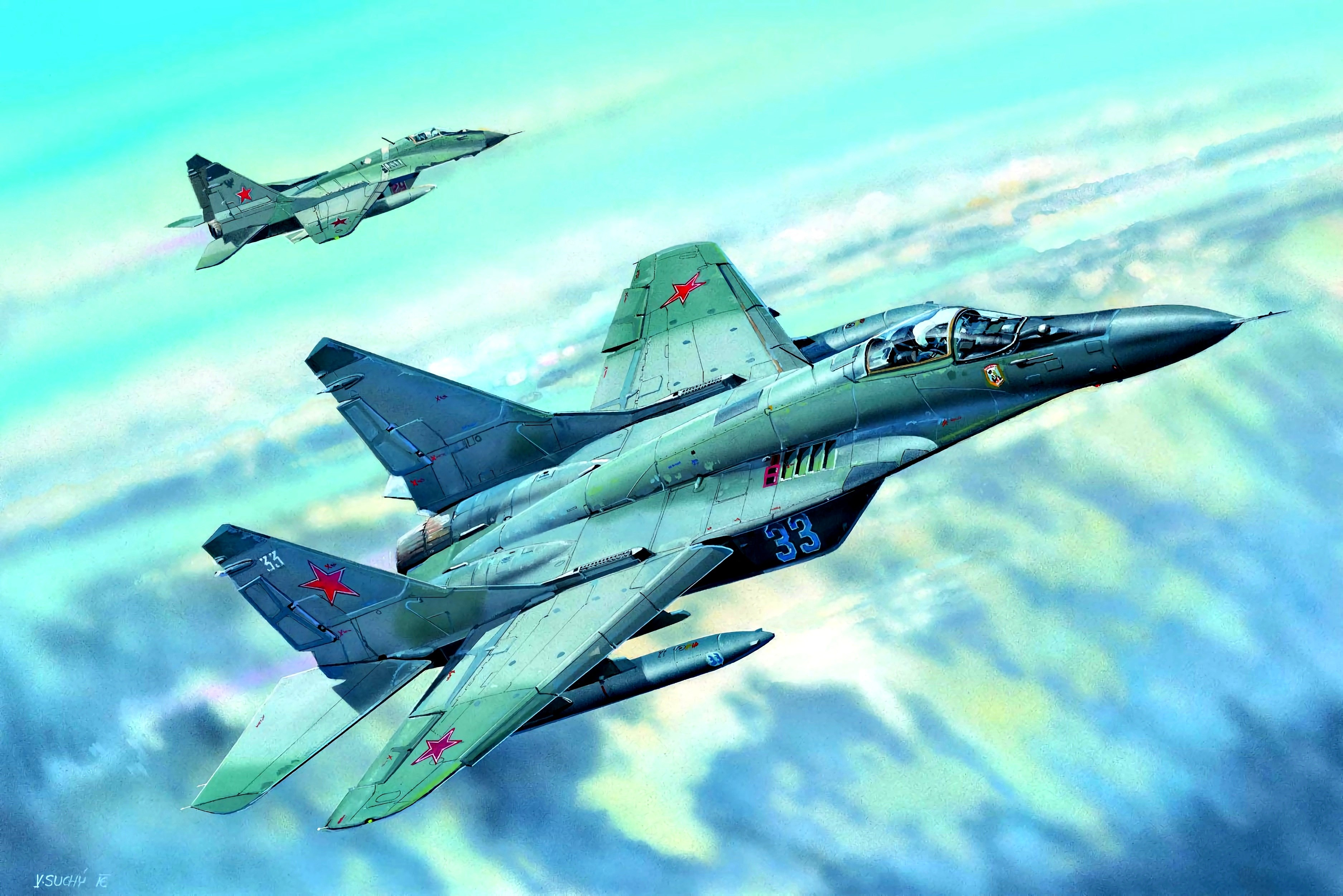 Jet Fighter Sky Clouds Blue White Red Red Star Communism Military Air Force Aircraft Mikoyan MiG 29 3750x2502
