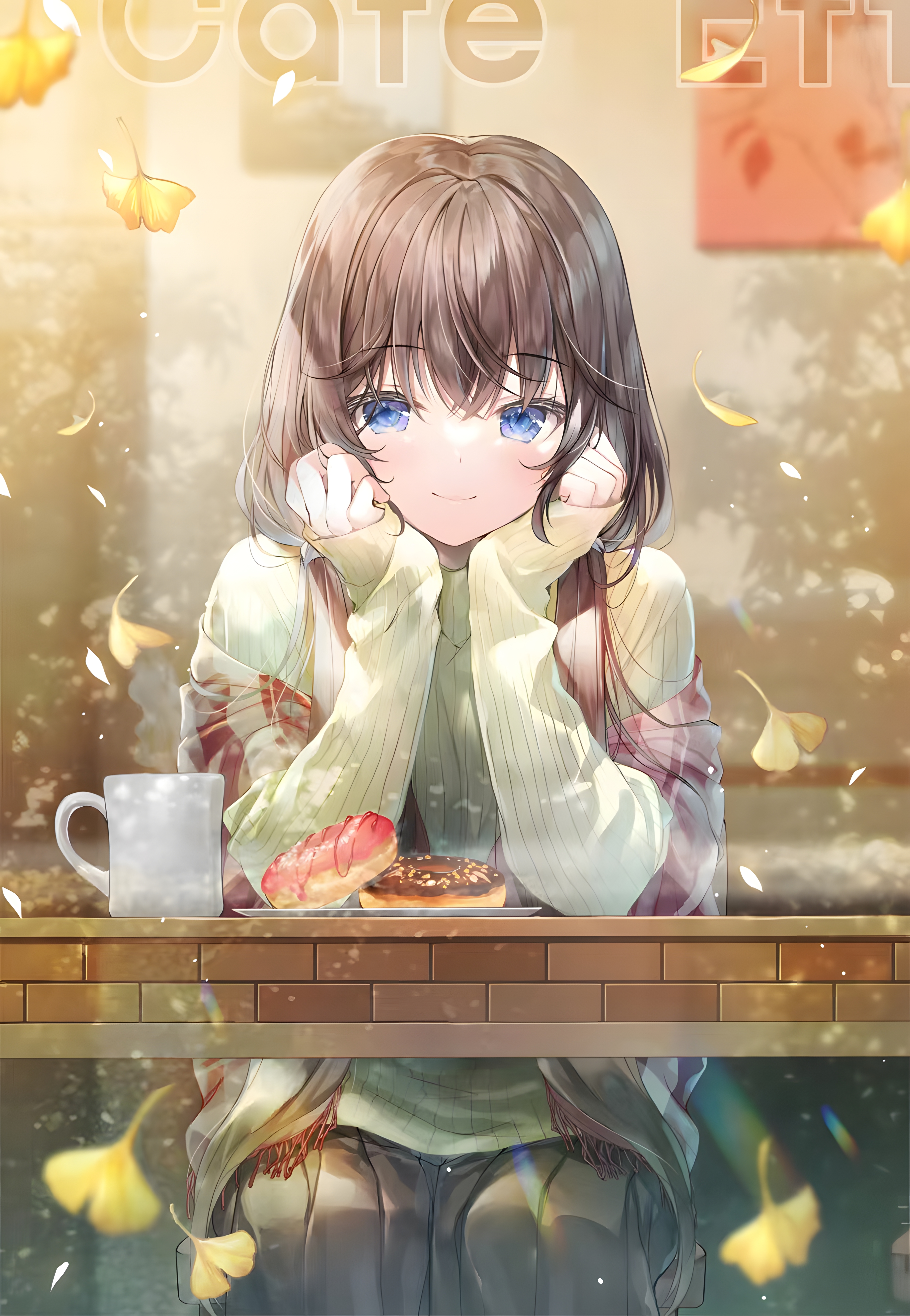 Anime Anime Girls Donut Blue Eyes Leaves 3652x5280
