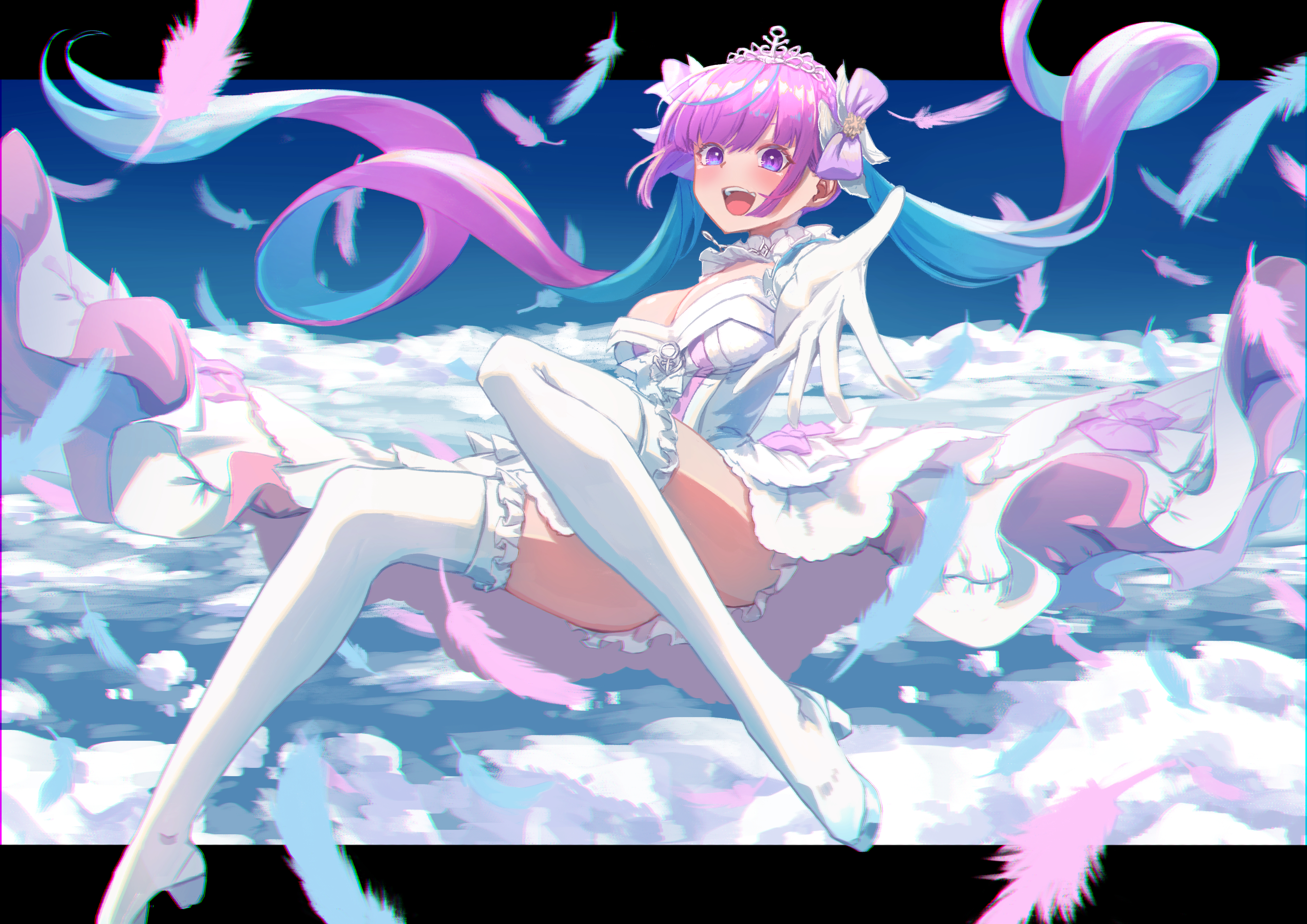 Hololive Minato Aqua White Gloves White Boots White Dress Virtual Youtuber Long Hair Clouds Twintail 4093x2894