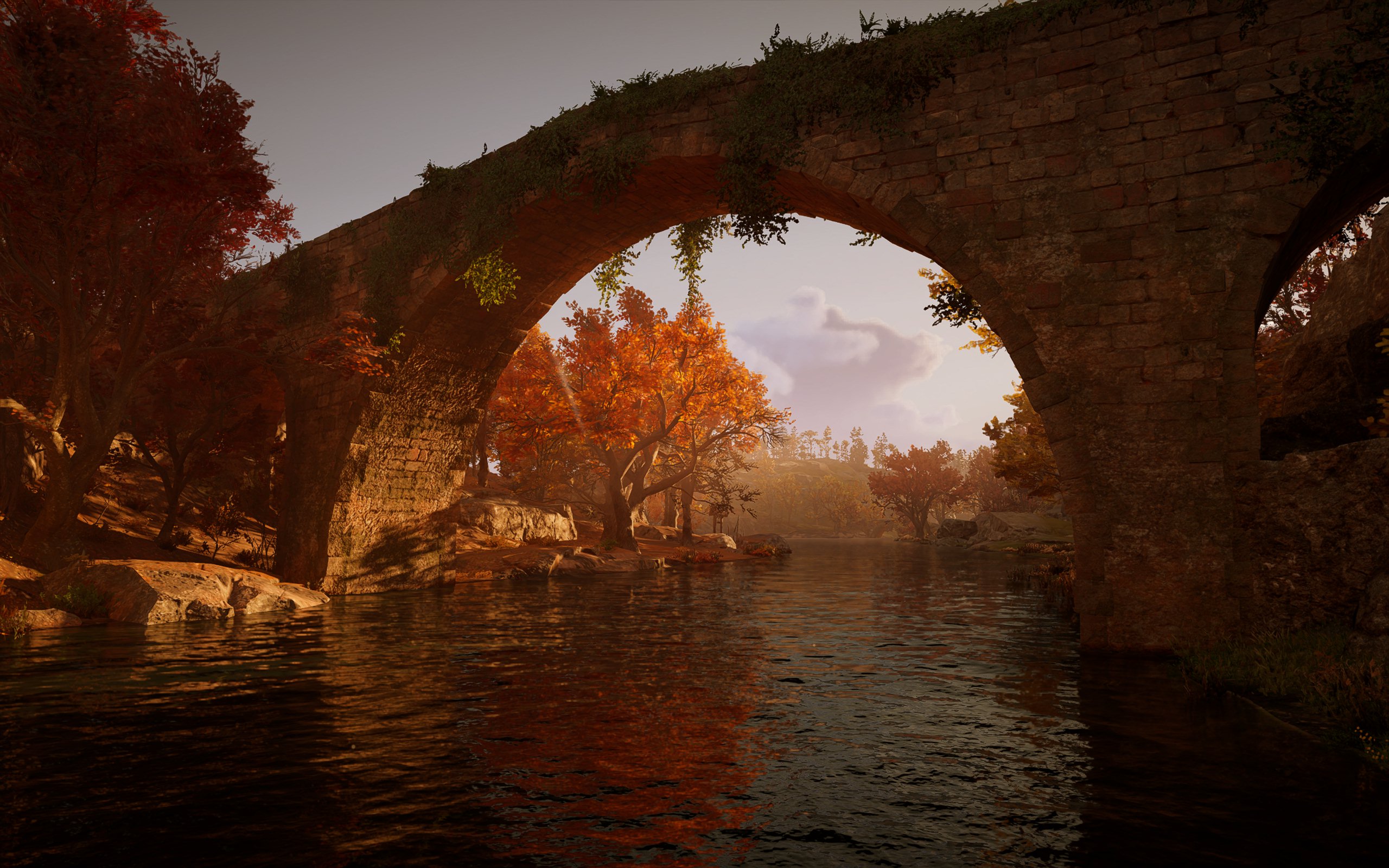Assassins Creed Valhalla Screen Shot PC Gaming Video Games Water Trees Bridge CGi Clouds 2560x1600
