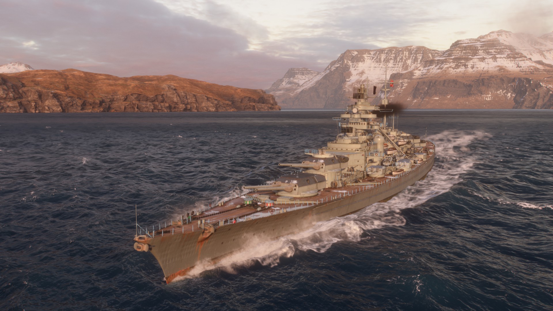 Battleship Game Bismarck Ship World Of Warships Video Games Water Sky Clouds CGi Ship Military Vehic 1920x1080