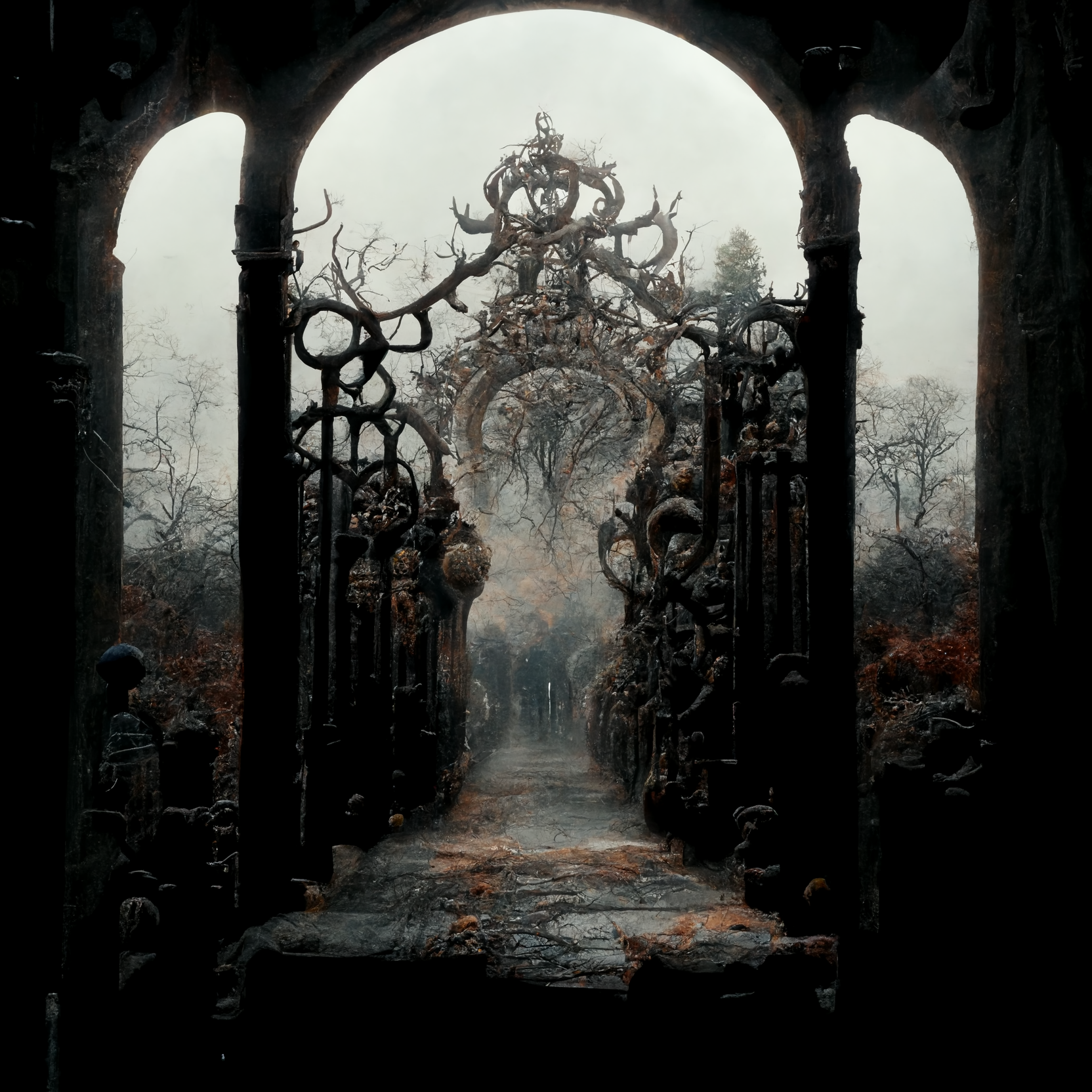 Gates Dark Fantasy Depth Of Field Ai Art Eerie Abstract Thorns Fantasy Art Neural Network 1664x1664