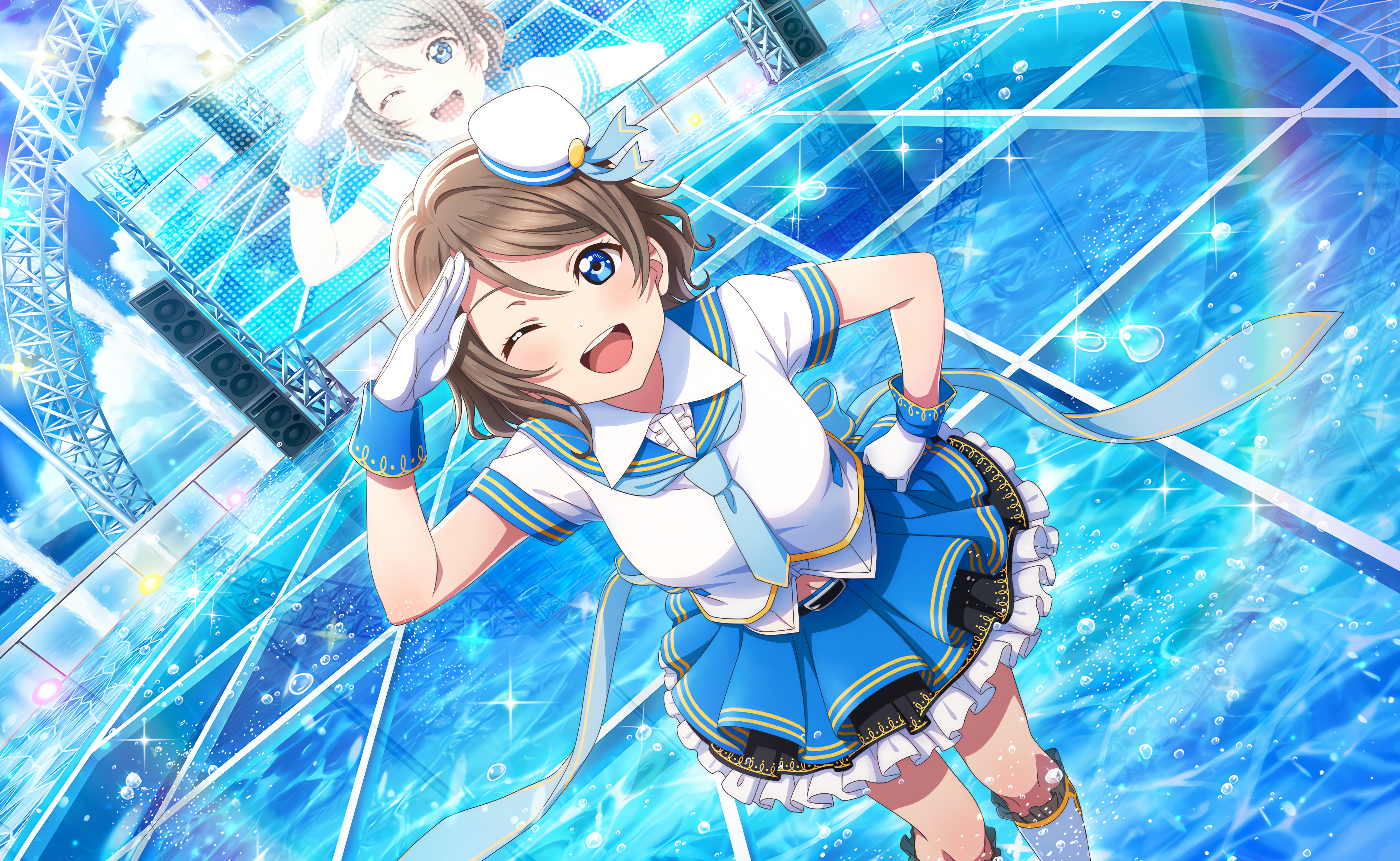 Watanabe You Love Live Love Live Sunshine Anime Anime Girls Gloves Uniform Tie Blushing Open Mouth L 4096x2520