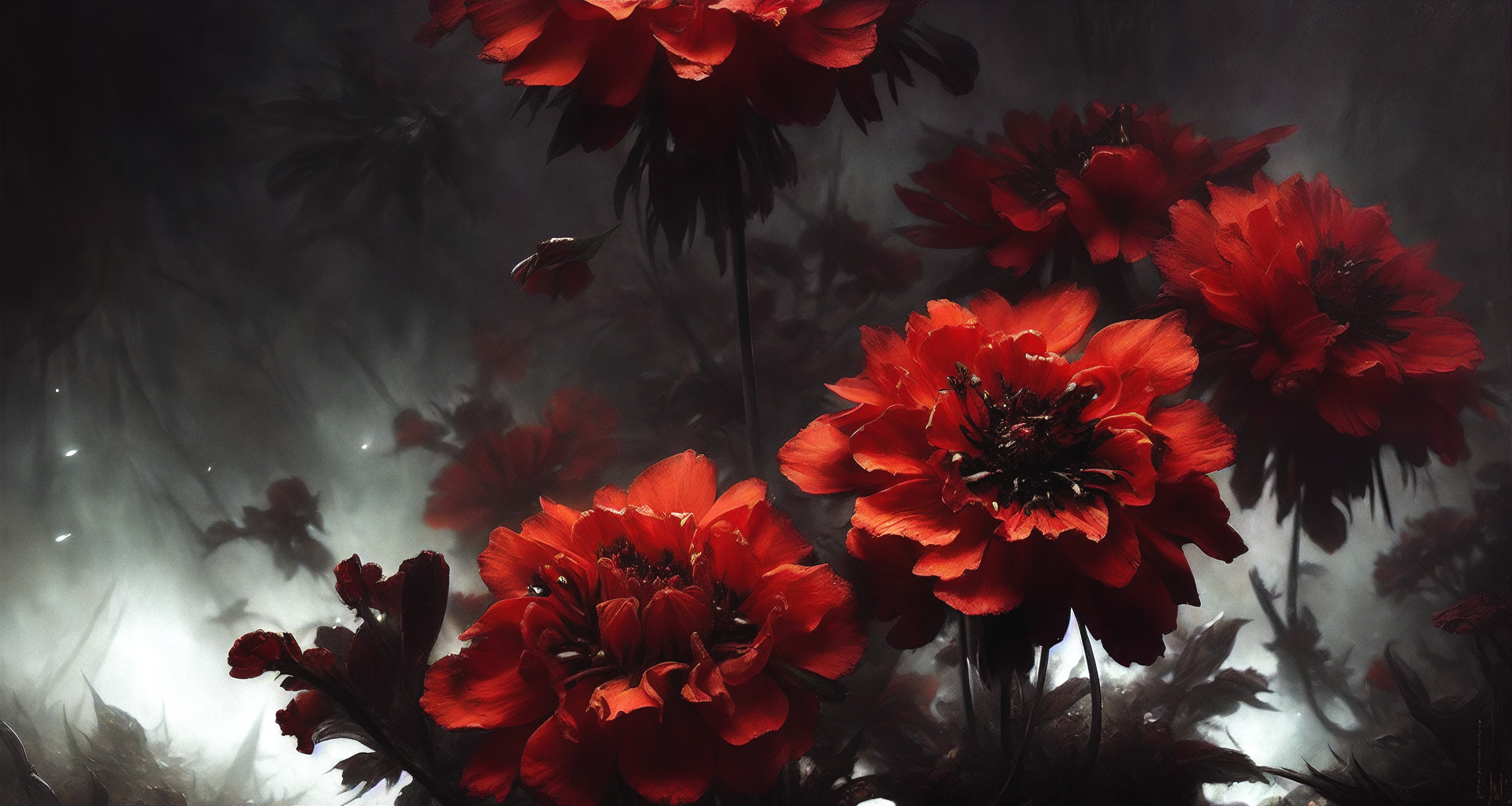 Ai Ai Art Ai Generated Red Flowers Flowers Dark 4050x2160