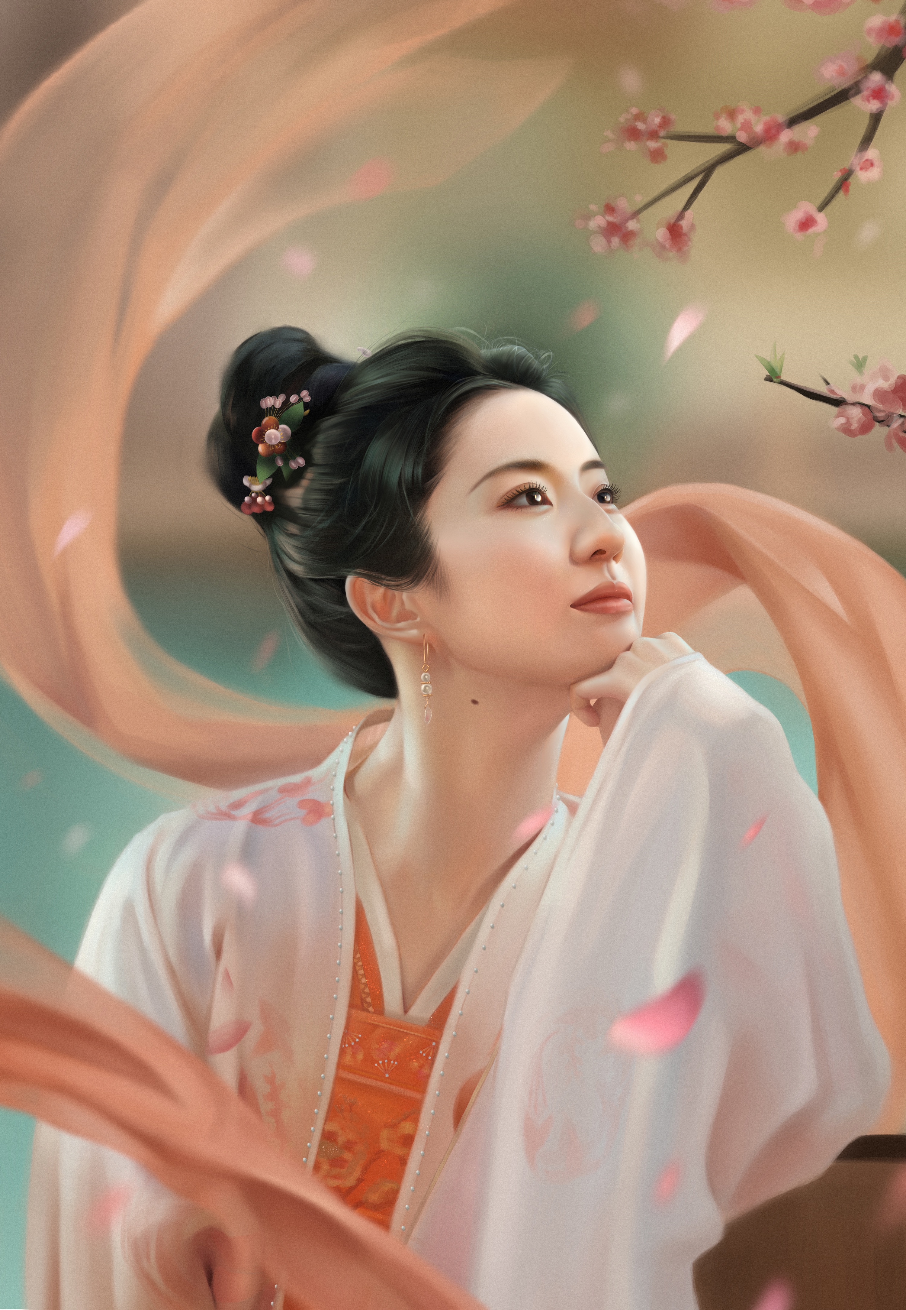 Digital Art Digital Painting Artwork Flowers Fantasy Girl Petals Asian Crystal Liu 3000x4334