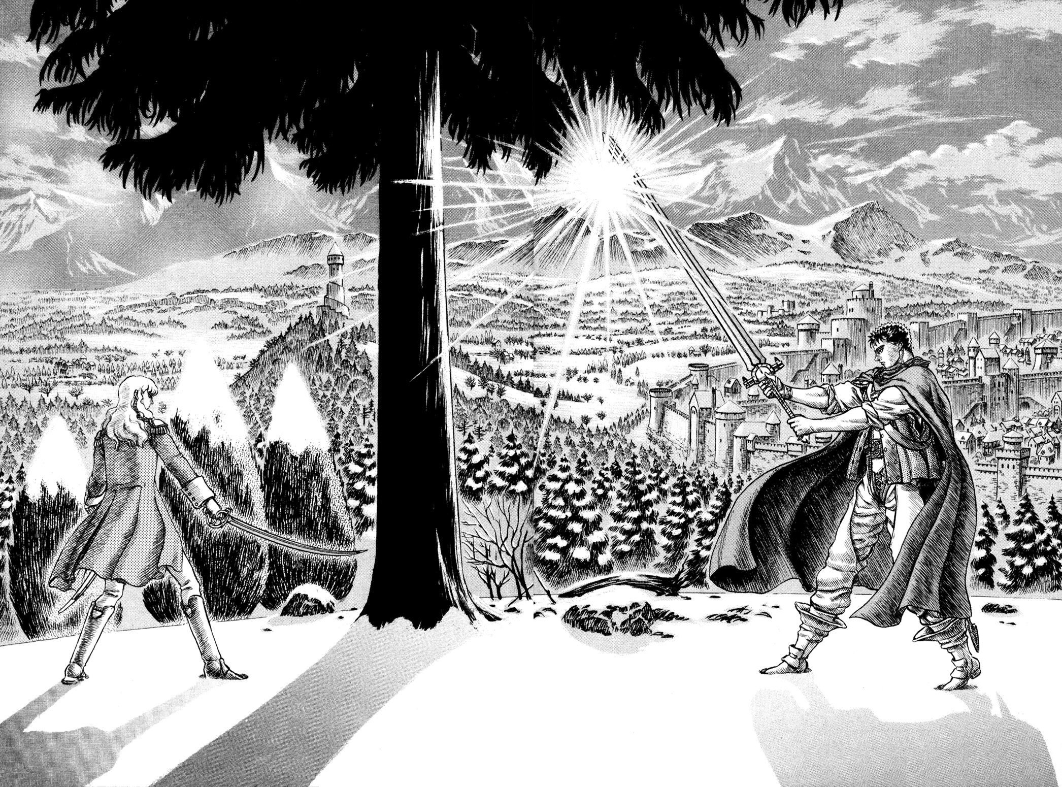 Berserk Guts Griffith Snow Castle Kentaro Miura Manga Landscape Mountains Sword Weapon Cape 2092x1550