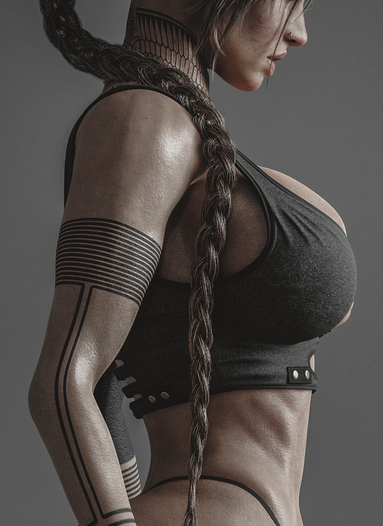 KisX Lara Croft Tomb Raider CGi Digital Art Braids Tattoo Long Hair Skinny Video Game Girls Video Ga 1285x1762