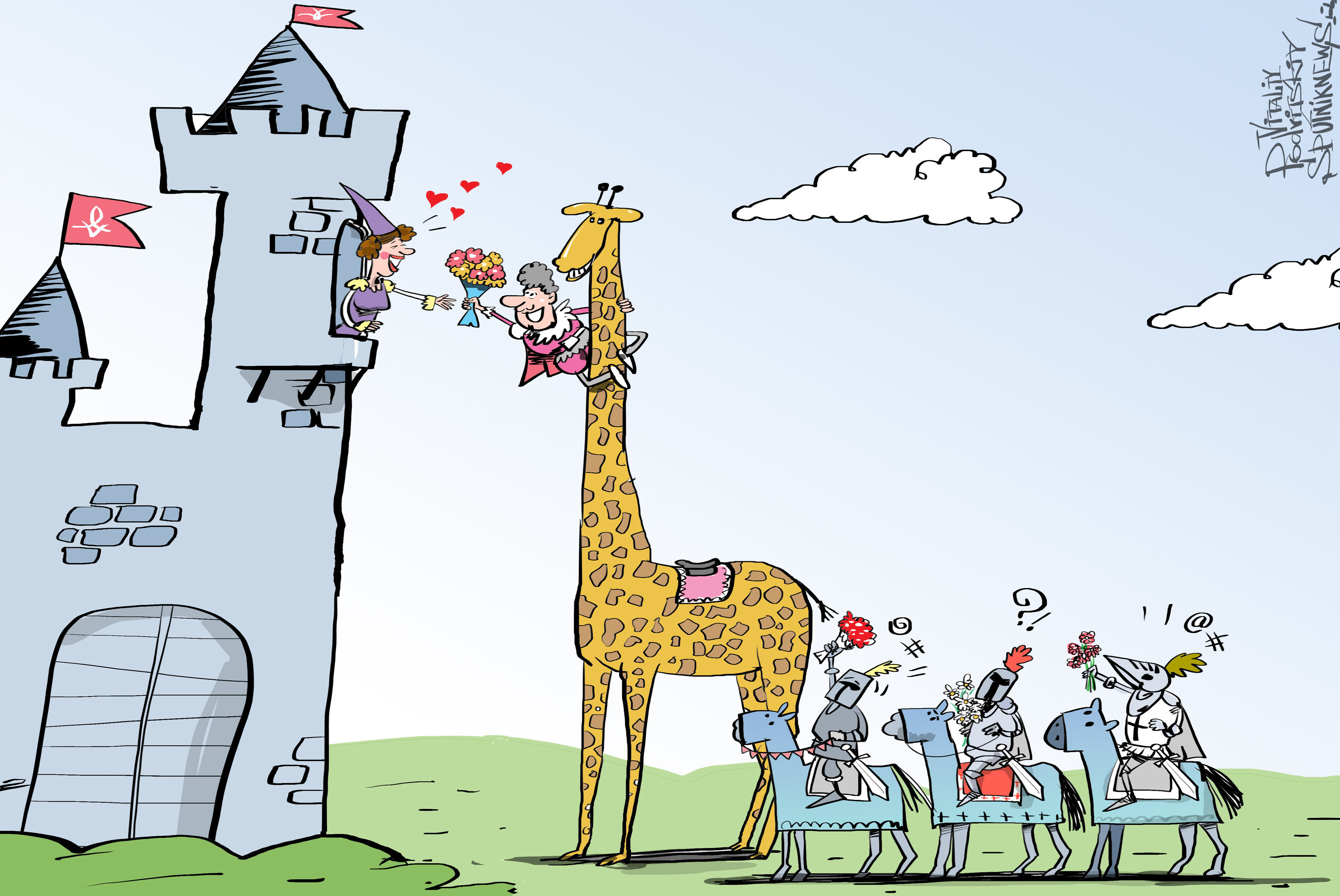 Castle Giraffes Comic Art Clouds Flowers Sky Heart Horse Armor Men Women Flag Grass 3500x2340