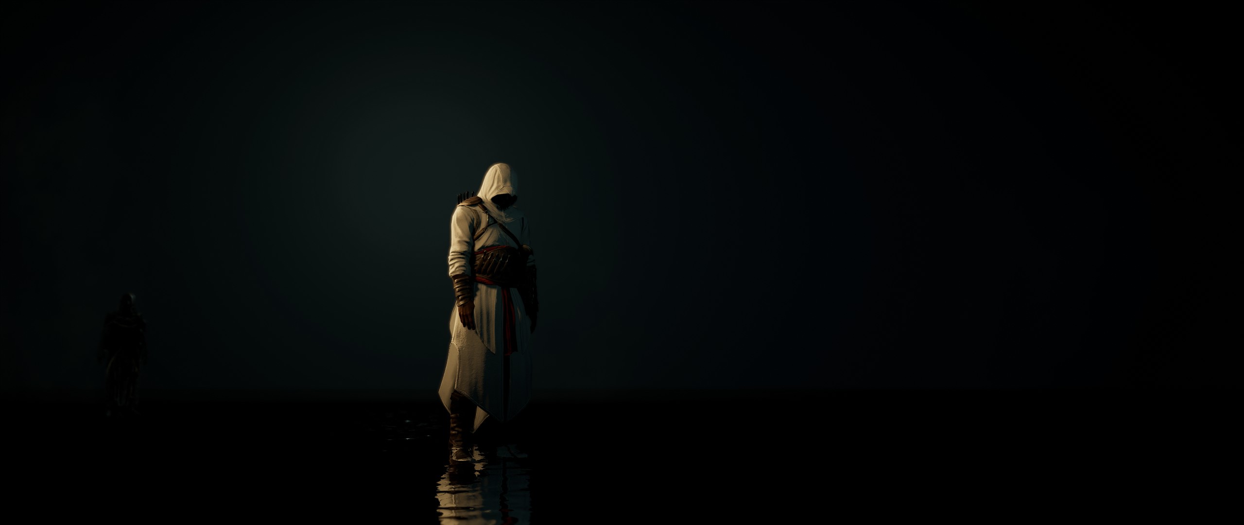 Assassins Creed Video Games Simple Background Video Game Characters Black Background Reflection 2560x1080