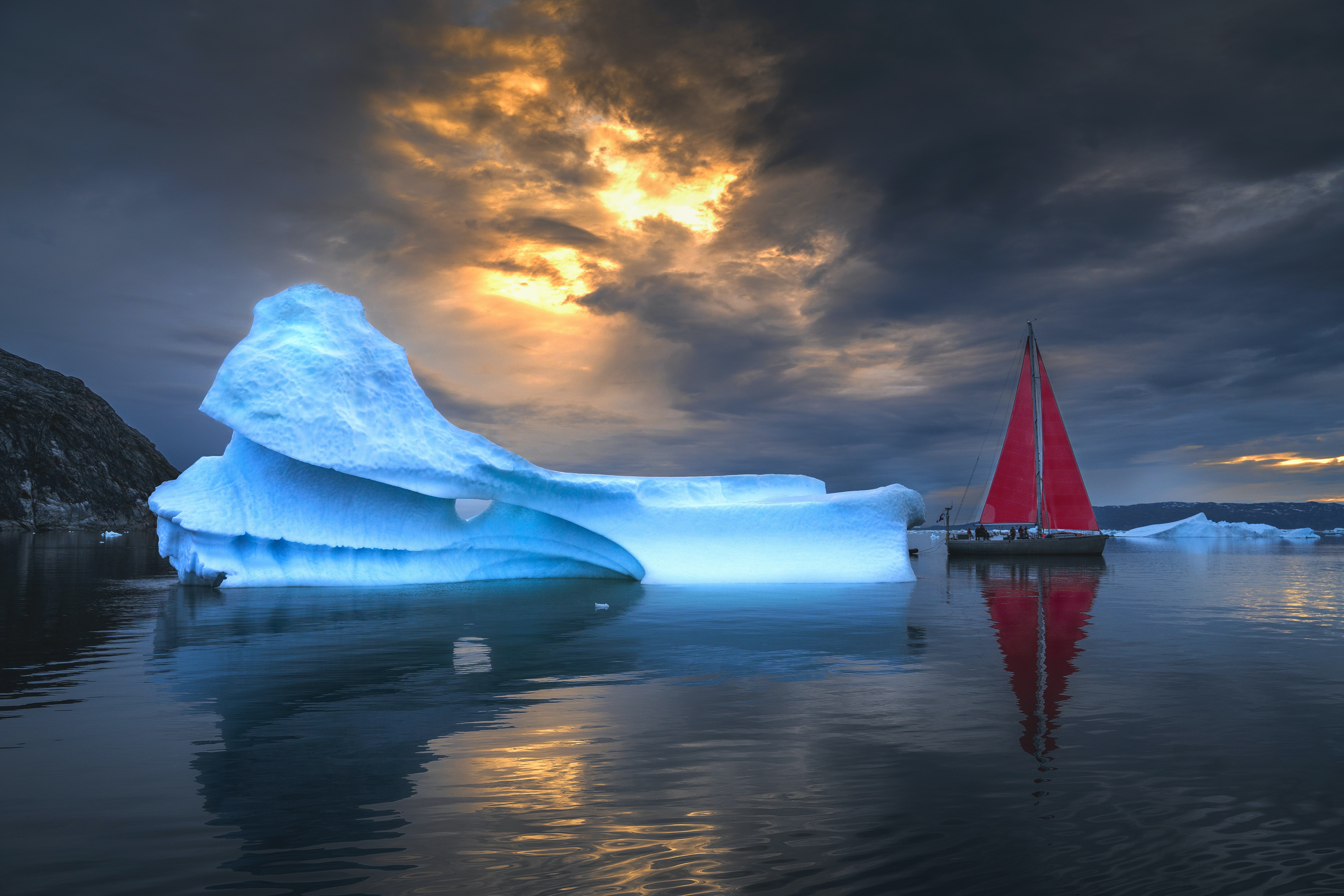 Photography Sunset Ice Snow Sea Sailing Boat Iceberg Nature Landscape Clouds Reflection Sailboats Wa 6000x4000