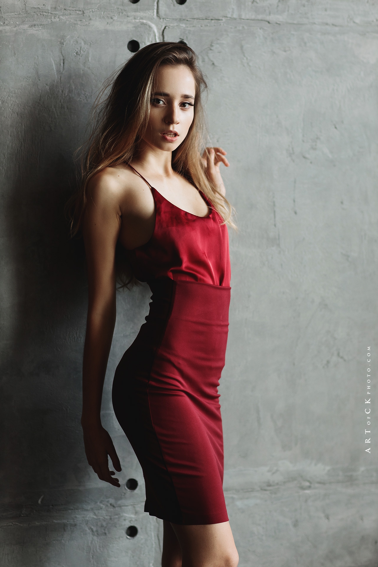 Stepan Kvardakov Women Angelina Tsys Brunette Dress Red Clothing Wall Slim Body 1280x1920