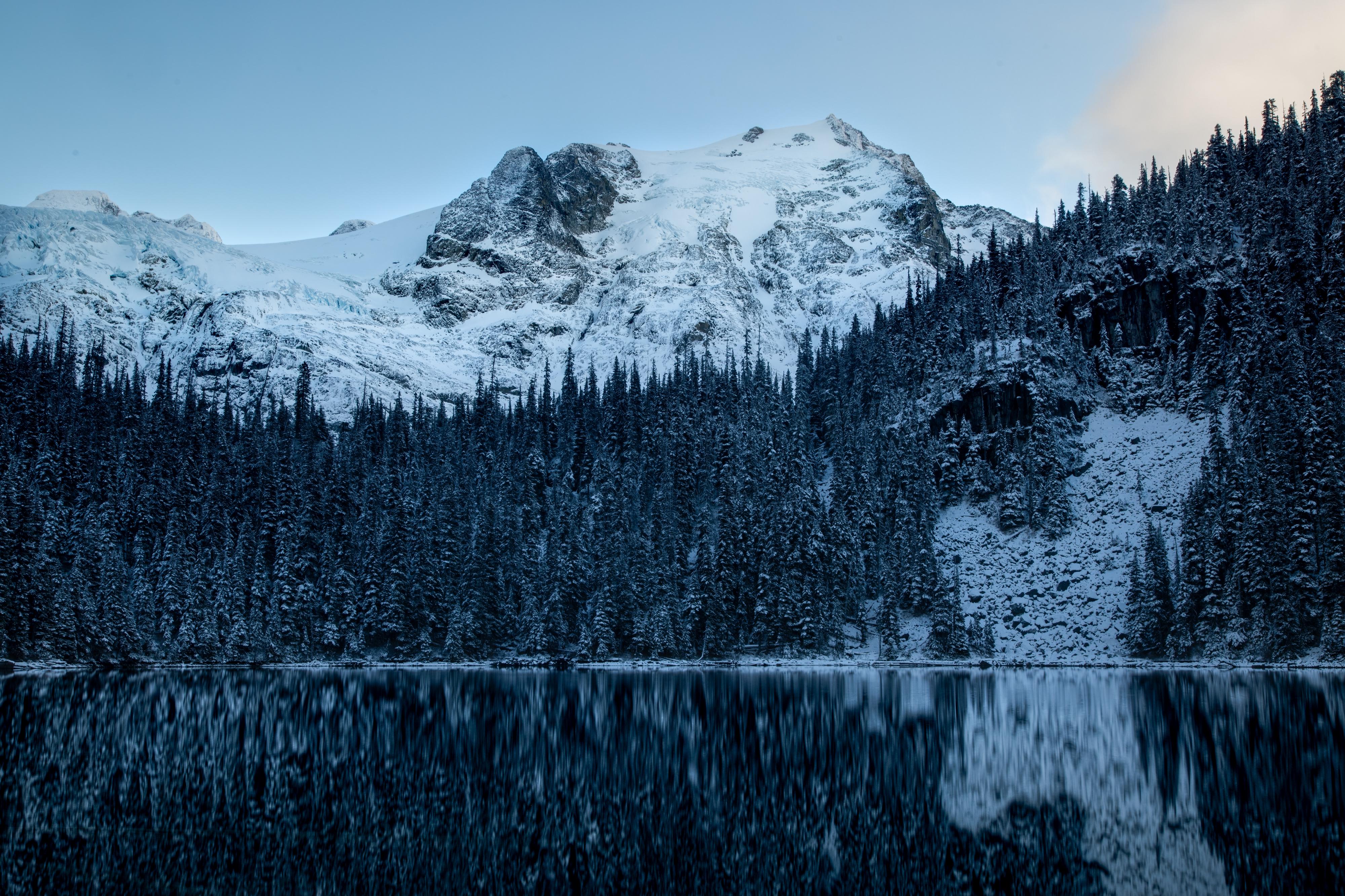 Landscape Lake Snow Winter Canada British Columbia Nature Forest Trees Reflection 4000x2667