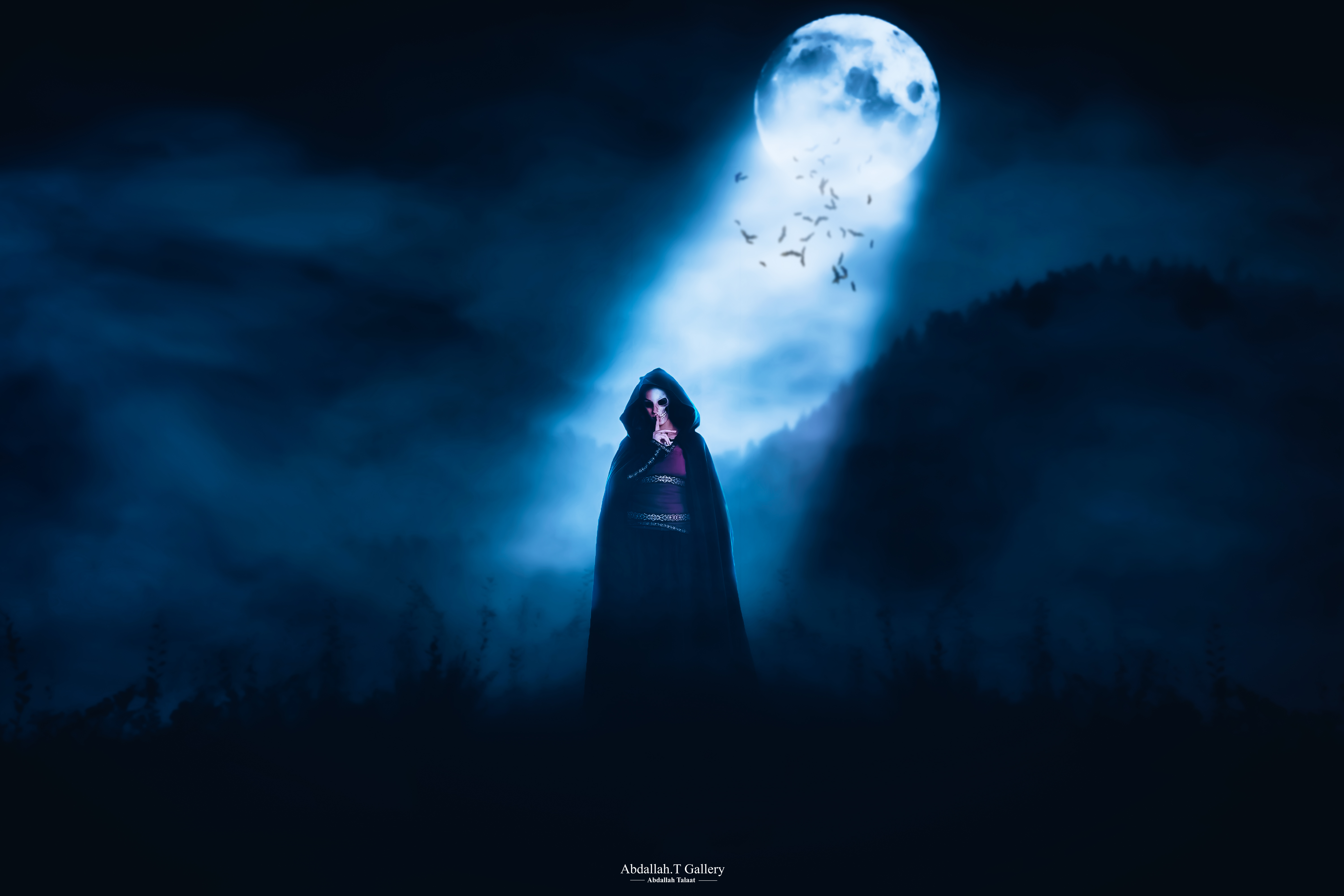 Death Character Horror Night Scary Face Abdallah Talat Skull Moon Simple Background Minimalism Moonl 6000x4000