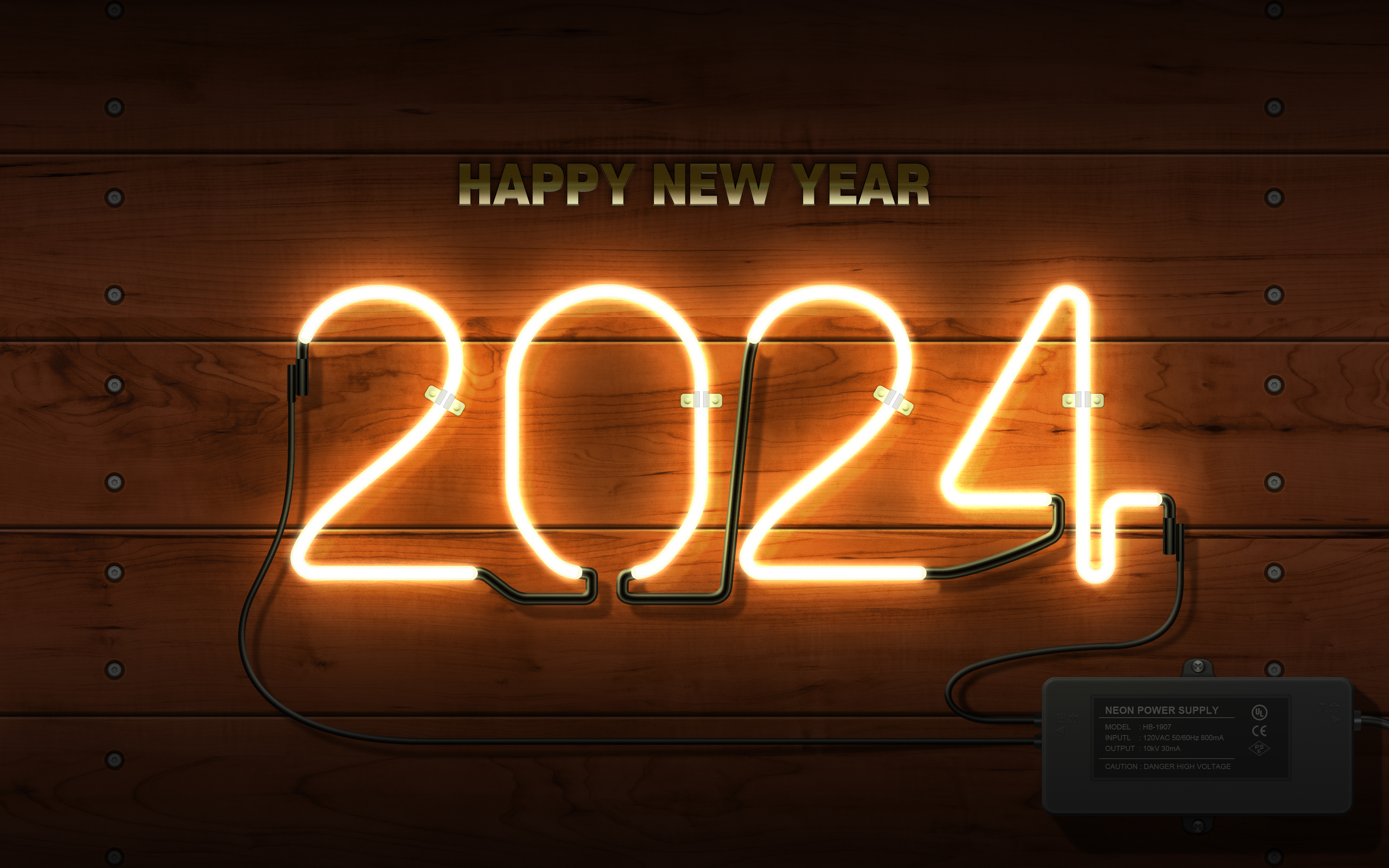2024 Year New Year Neon Sign Neon Power Supply Lights Simple Background 4000x2500