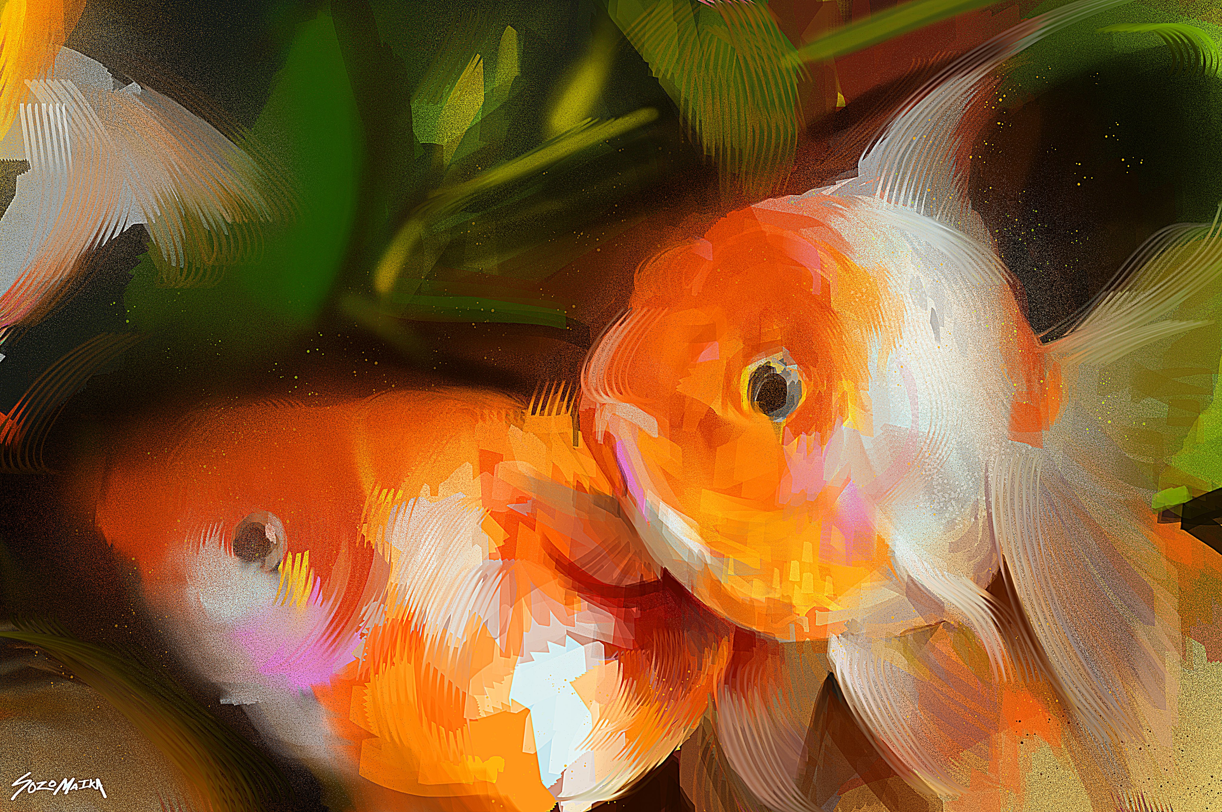 Digital Painting Painting Fish SOZOMAiKA Animals Artwork Digital Art Swimming 4096x2723