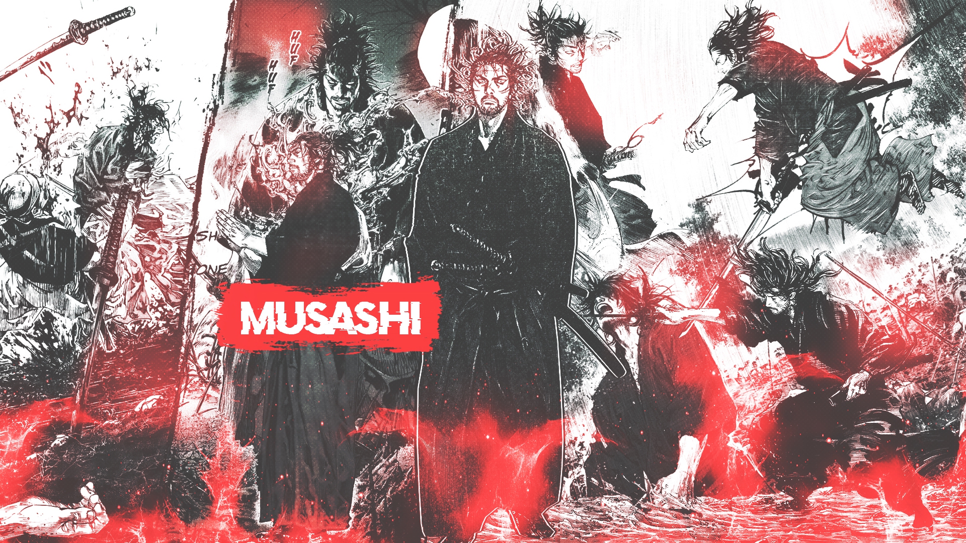 Manga Collage Samurai Vagabond Miyamoto Musashi 1920x1080
