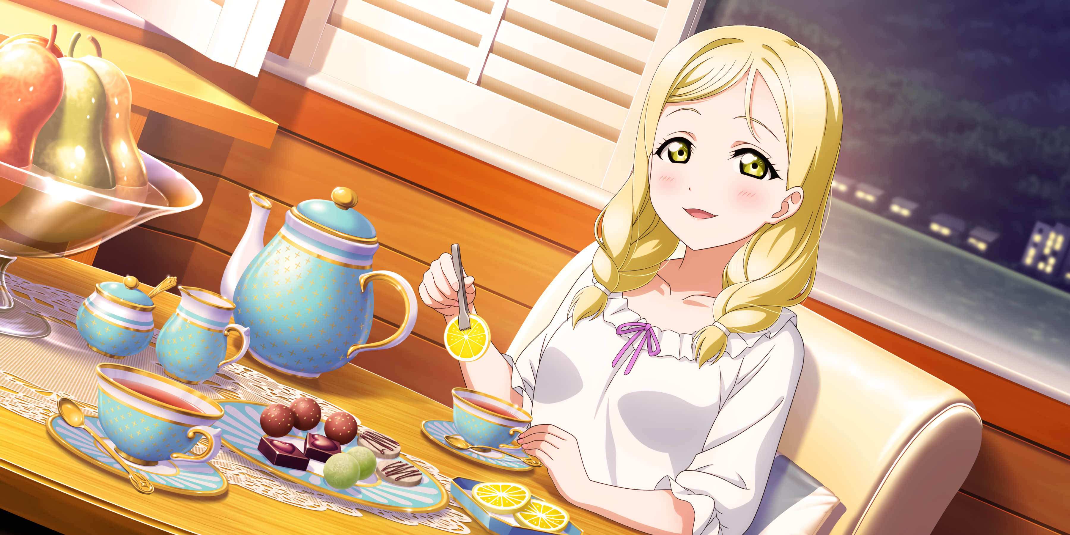 Ohara Mari Love Live Sunshine Love Live Anime Anime Girls Blonde Yellow Eyes Sweets Lemons 3600x1800