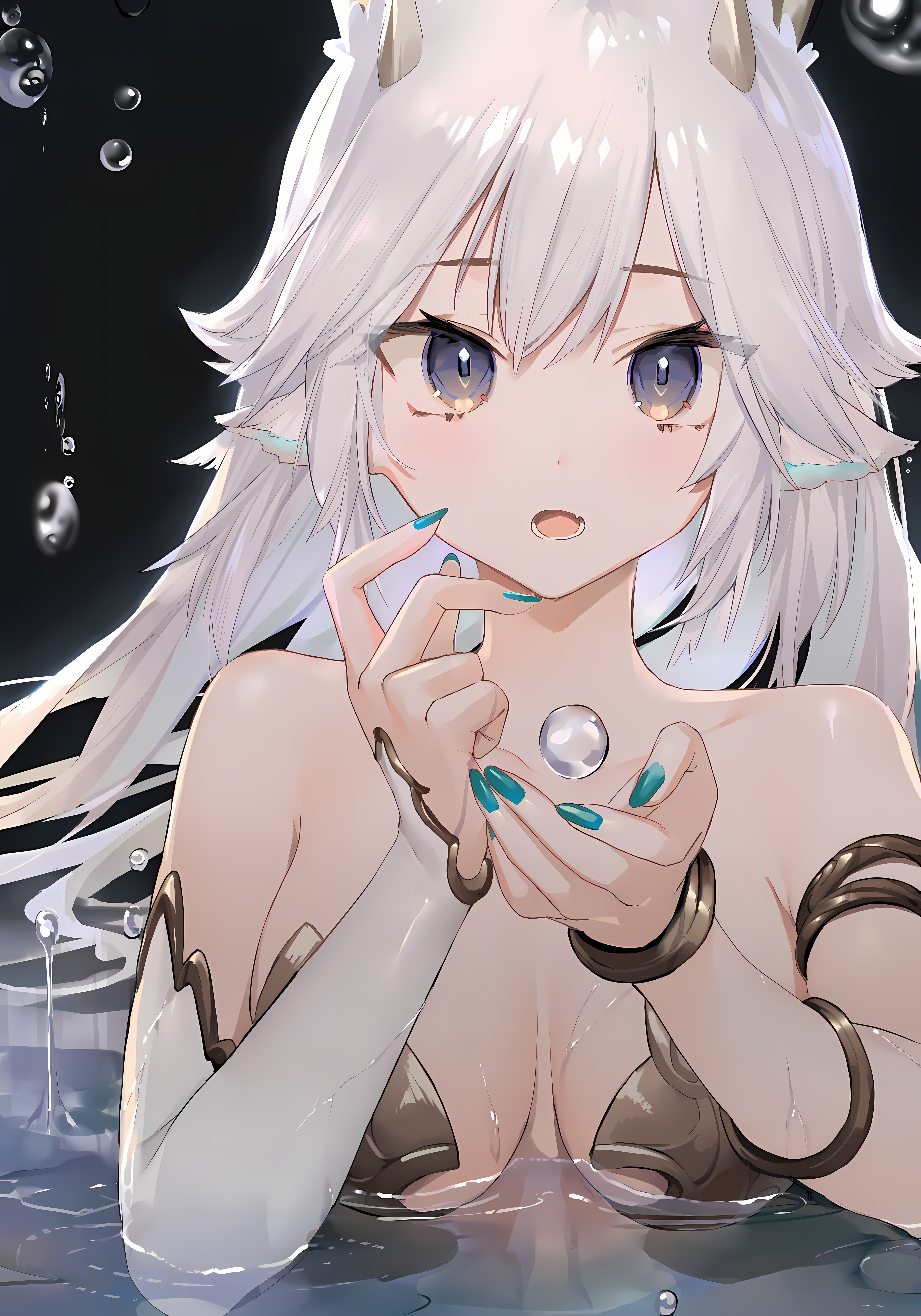 Veibae Virtual Youtuber Anime Girls White Hair Horns Water In Water 5250x7500