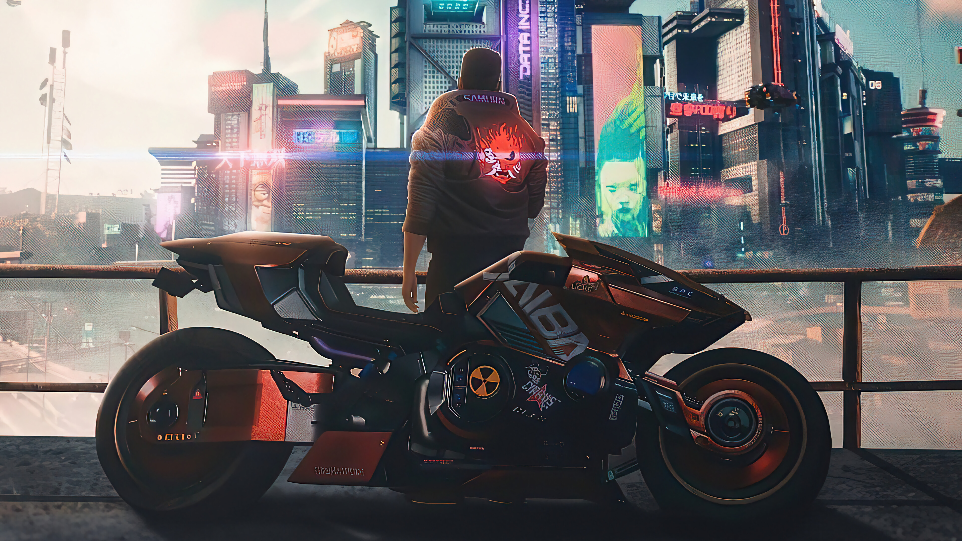 Biker Motorcycle Vehicle Video Games City Cyberpunk 2077 Building Video Game Art Futuristic ARCH Mot 3840x2160