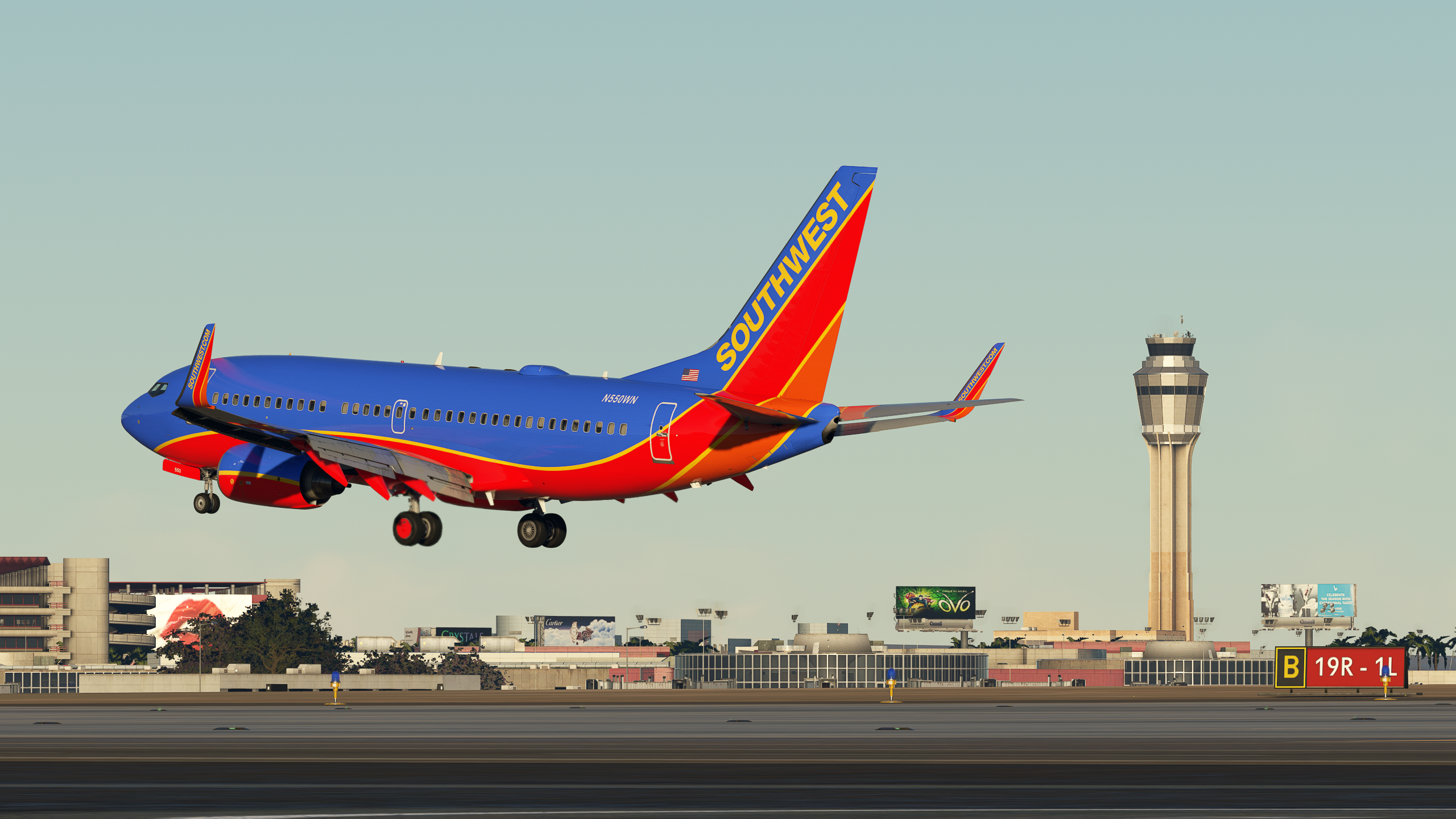 Screen Shot Video Games Microsoft Flight Simulator 2020 Aircraft Flying Landing Southwest Airlines 2560x1440