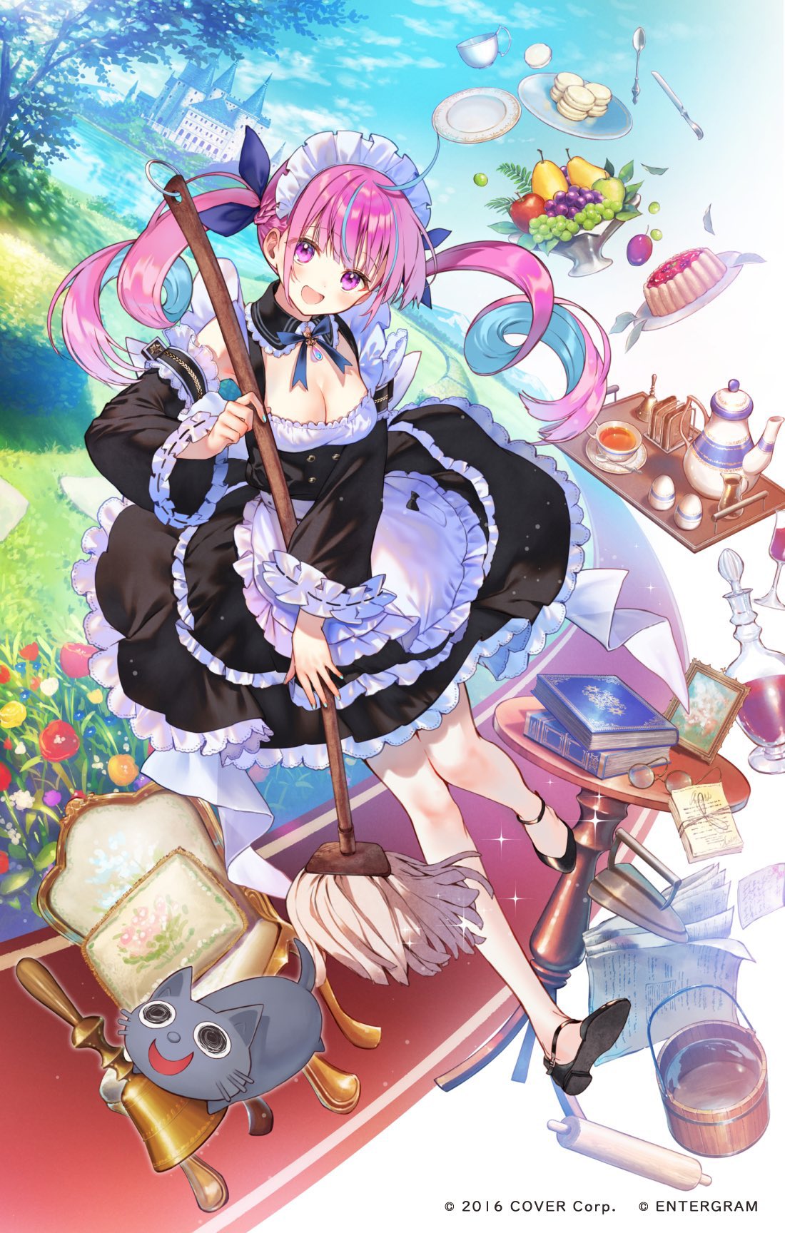 Hanekoto Hololive Minato Aqua Maid Maid Outfit Cats Sweets Fruit Tea Multi Colored Hair 1100x1728