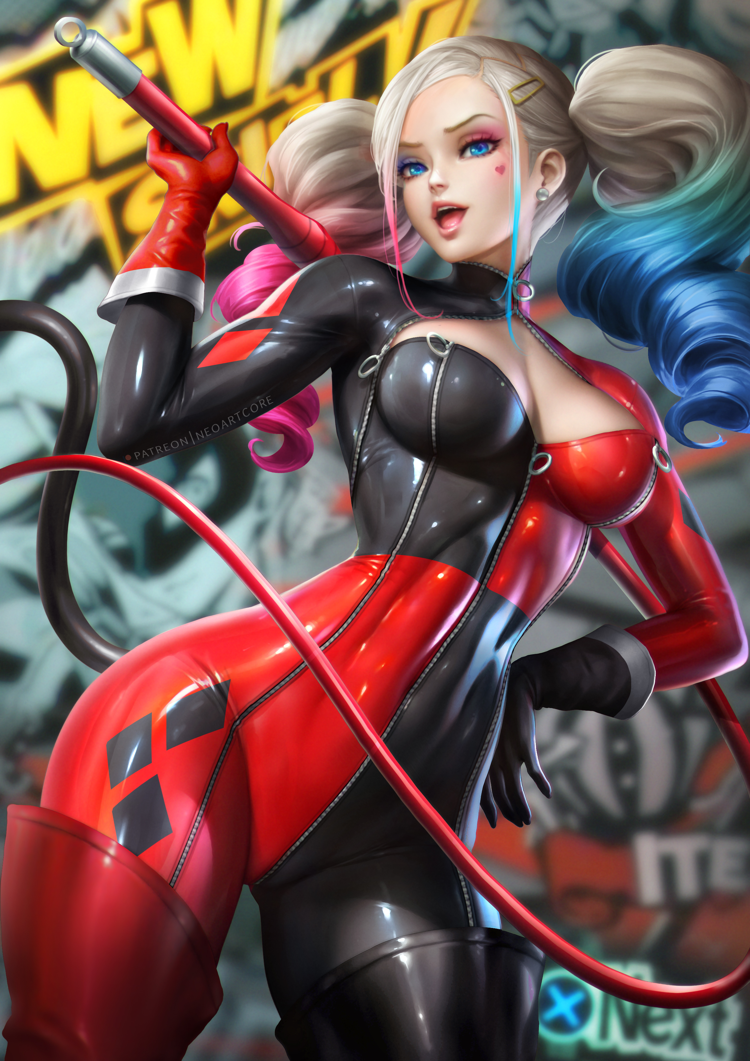 NeoArtCorE Artist Persona 5 Cosplay Harley Quinn Blonde Tight Clothing Wide Hips Whips Looking At Vi 2480x3508