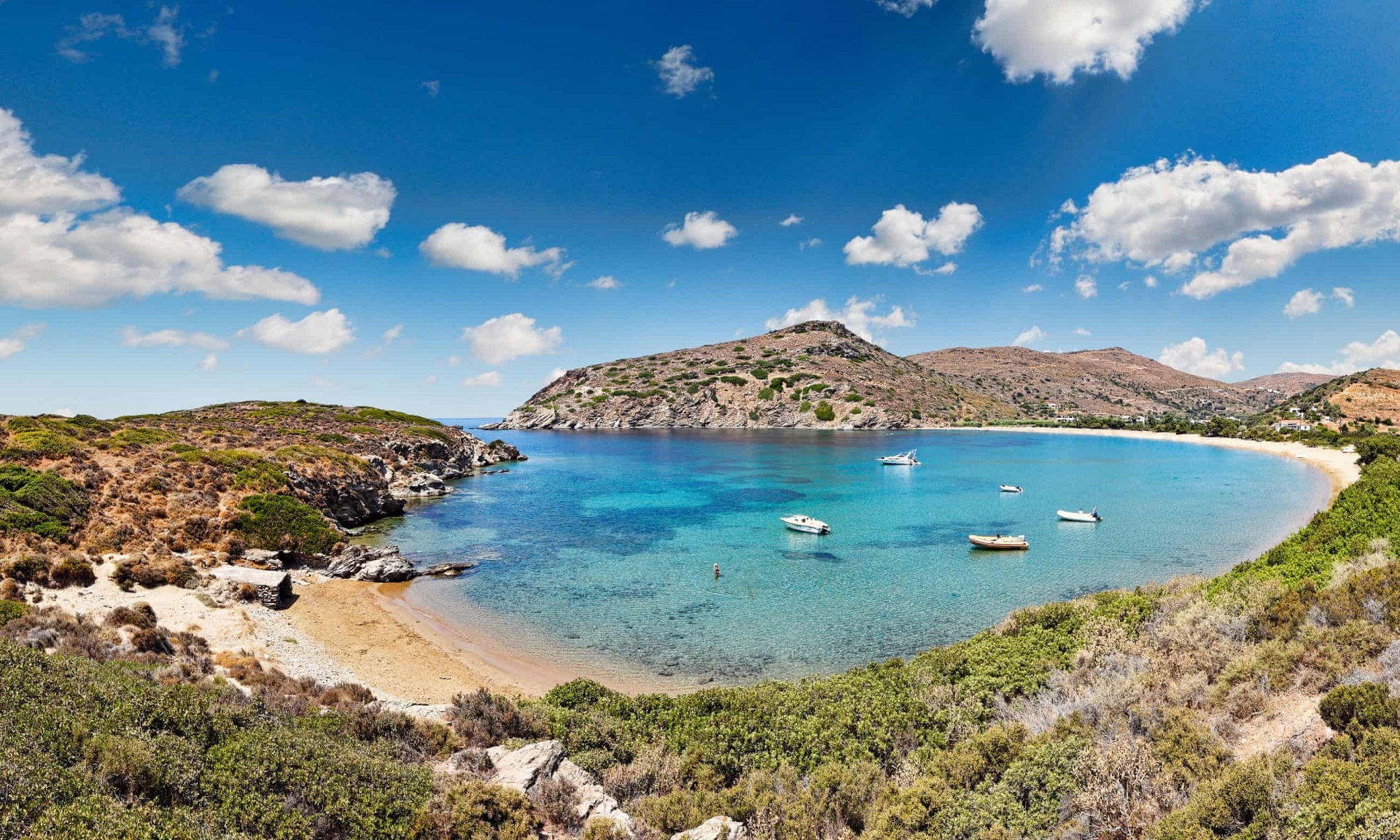 Yacht Launch Water Andros Island Clouds Sky Nature 1920x1152