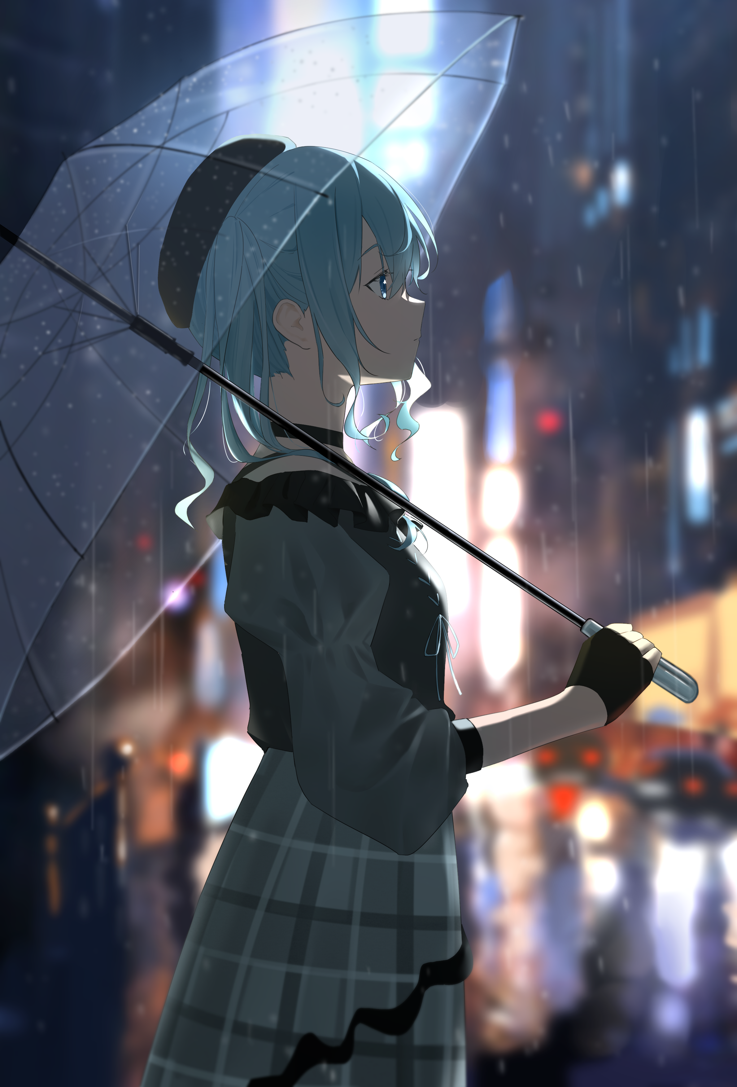 Anime Girls Anime Hoshimachi Suisei Hololive Virtual Youtuber Umbrella Short Hair Gloves Fingerless  2380x3508