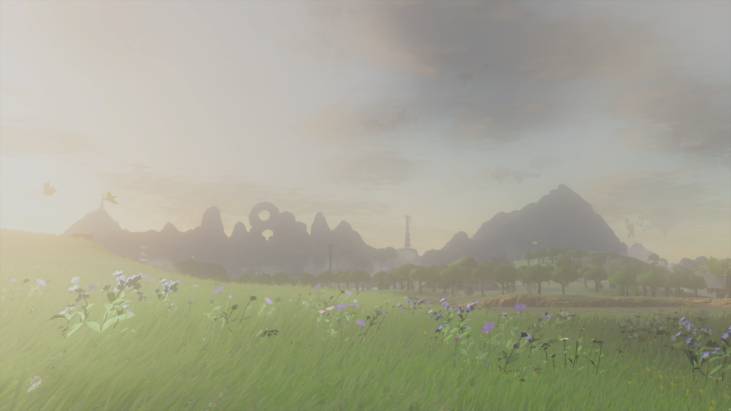 The Legend Of Zelda Tears Of The Kingdom Nature Hyrule Landscape Flowers Mountains Sky Clouds CGi Tr 2560x1440