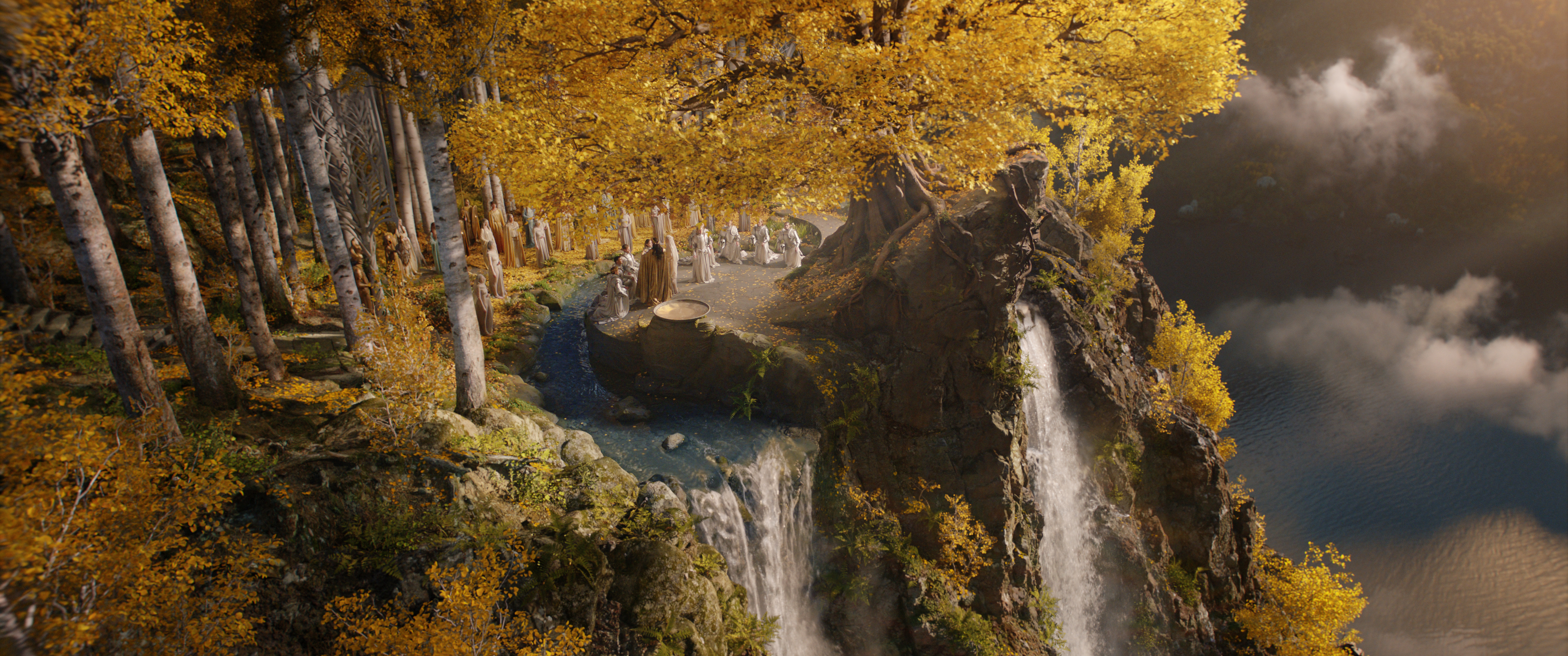 The Lord Of The Rings Rings Of Power TV Series Ultrawide Film Stills Trees Water Waterfall Clouds Fo 3840x1607