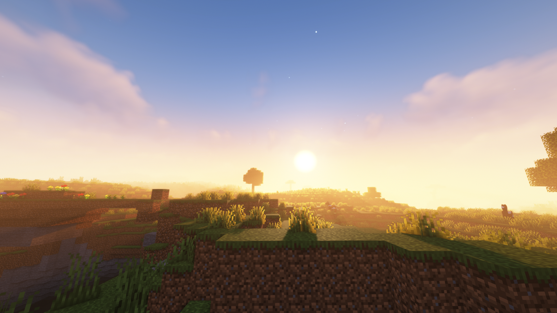 Minecraft Shaders Sunlight Video Games Sunset Sunset Glow Sky Clouds Cube CGi Trees 1920x1080
