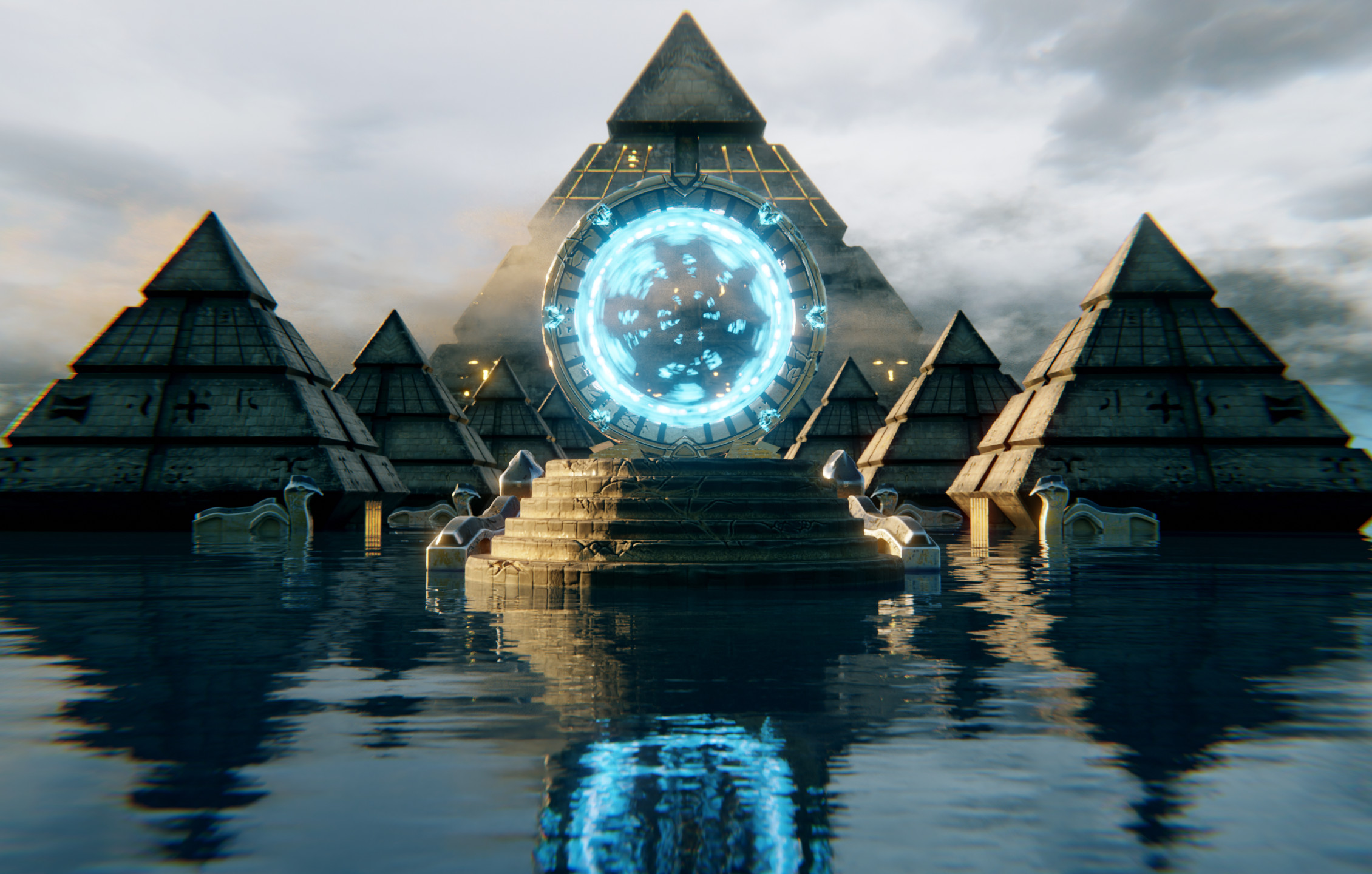 Blue Water Science Fiction Stargate Pyramid Yellow 2260x1440