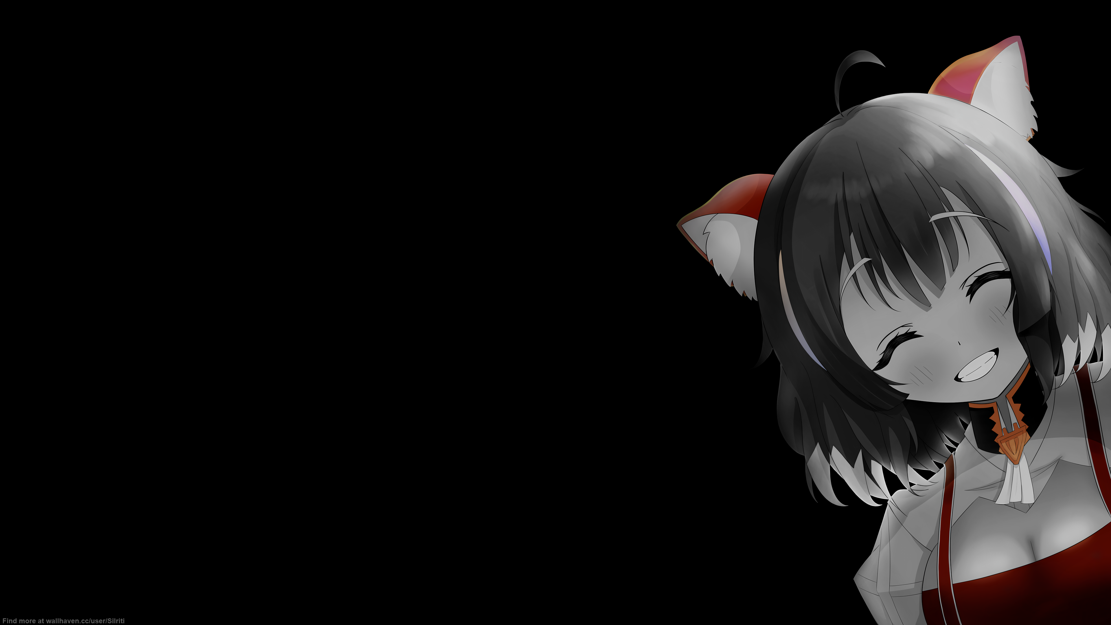 Anime Girls Selective Coloring Black Background Simple Background Animal Ears Minimalism Closed Eyes 3840x2160