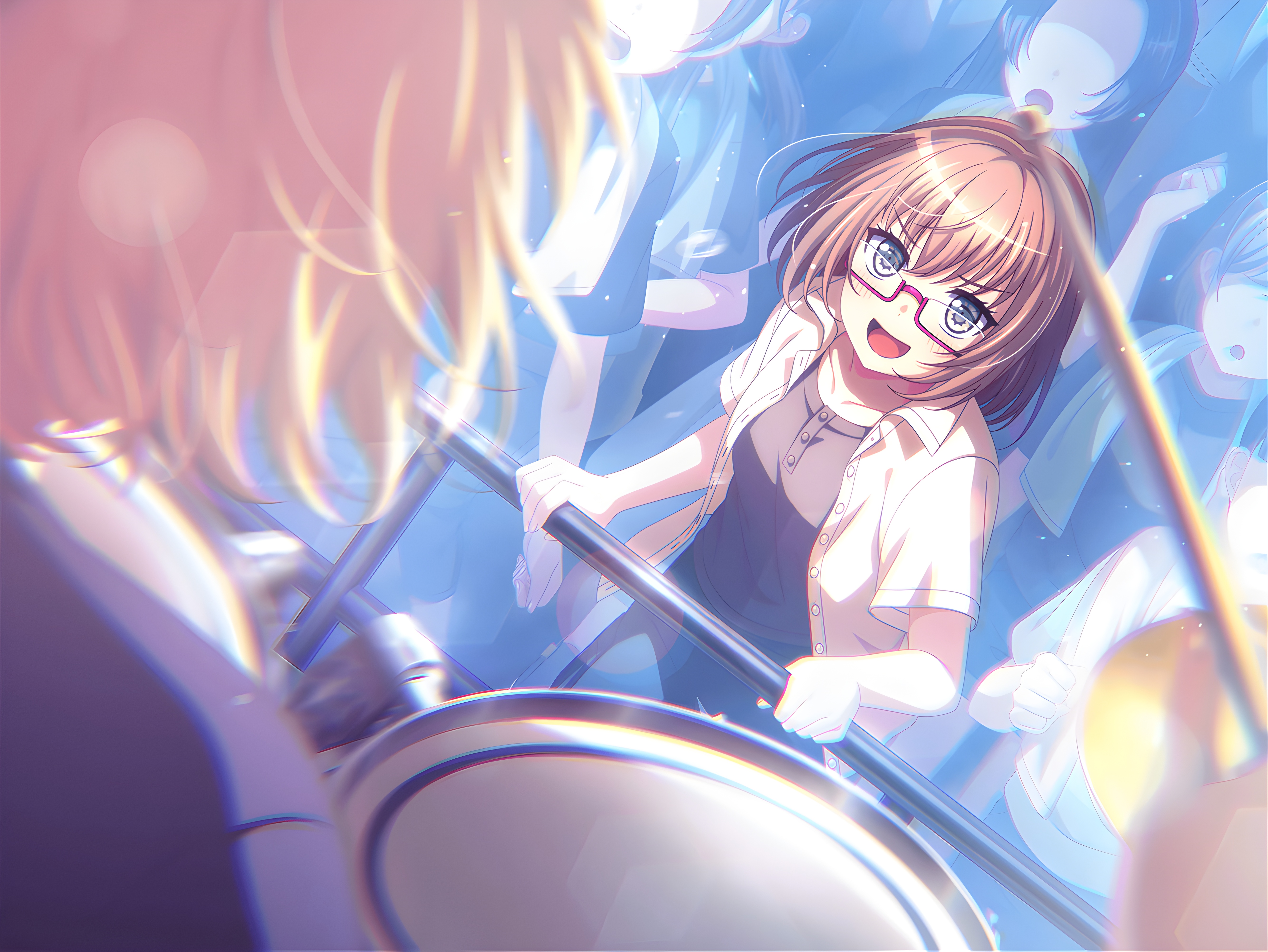 BanG Dream Anime Anime Girls Yamato Maya Short Hair Glasses Drumsticks Instrument Drums Faceless 5336x4008