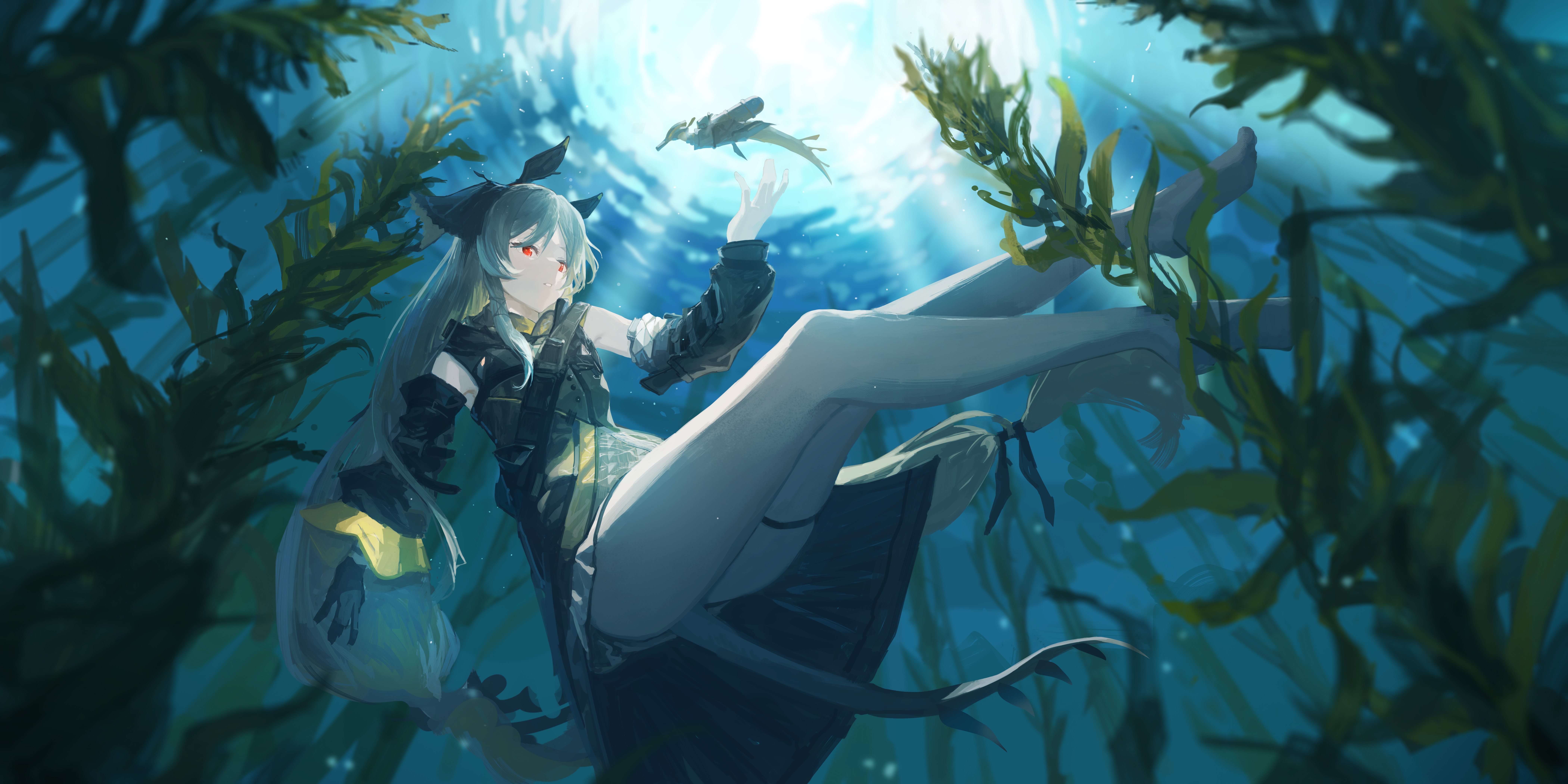 Arknights Weedy Arknights Swimming Underwater Anime Girls Water Fish In Water Red Eyes 8400x4200